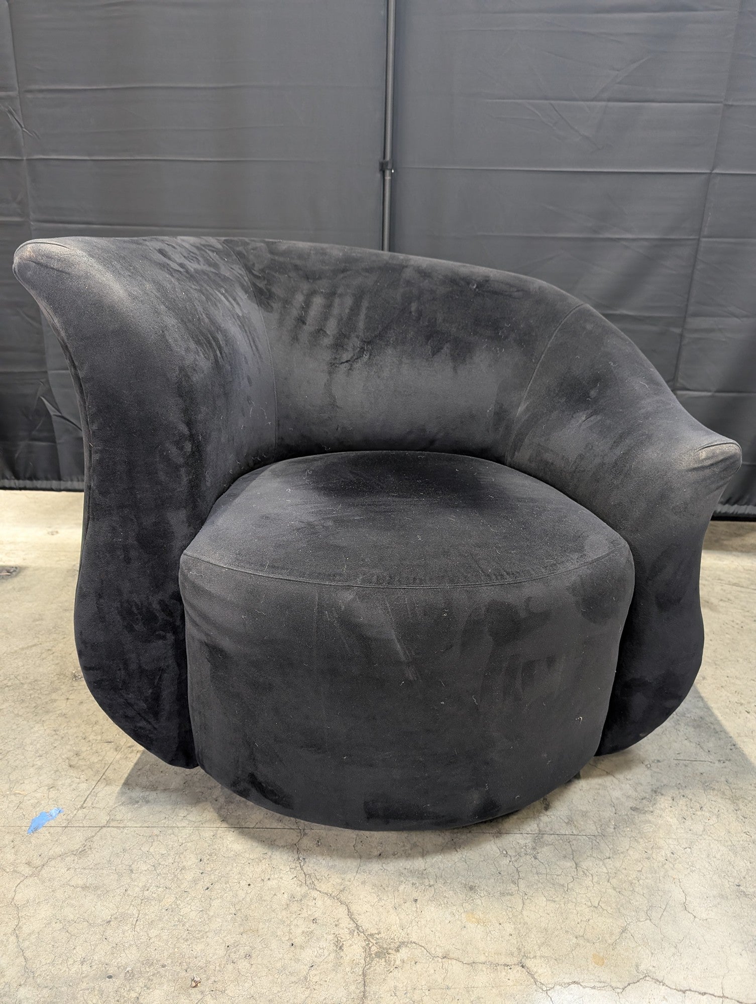 Sculptural Black Velvet Swivel Accent Chair