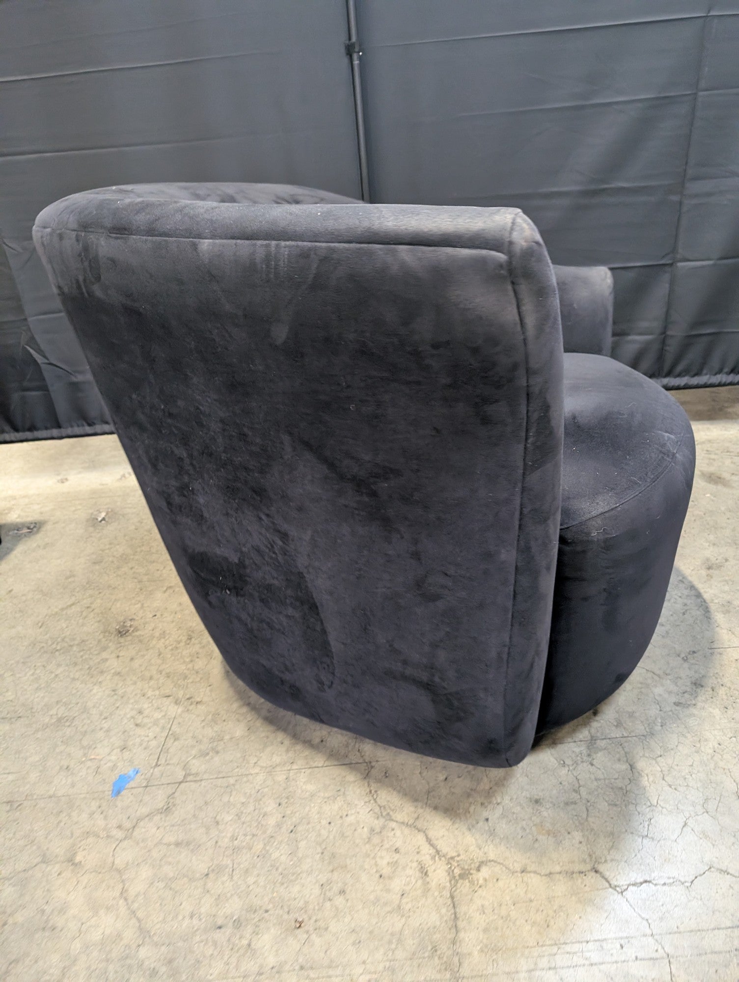 Sculptural Black Velvet Swivel Accent Chair