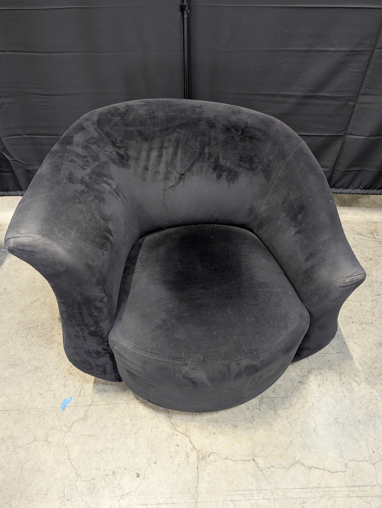Sculptural Black Velvet Swivel Accent Chair