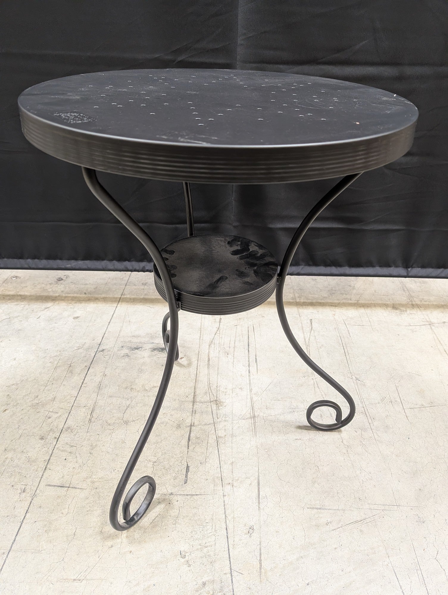 Round Grey Iron Bistro Side Table with Perforated Top