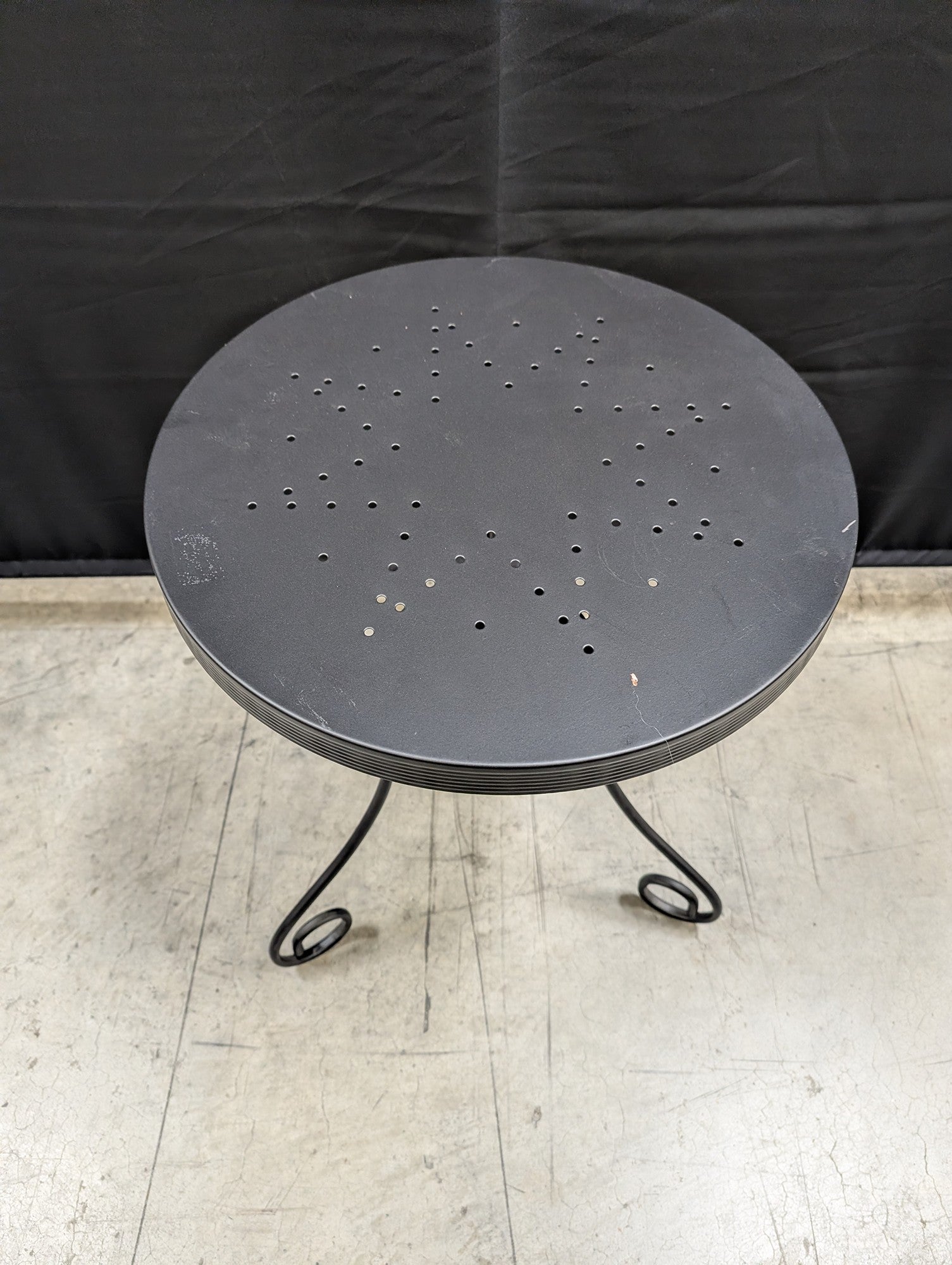 Round Grey Iron Bistro Side Table with Perforated Top