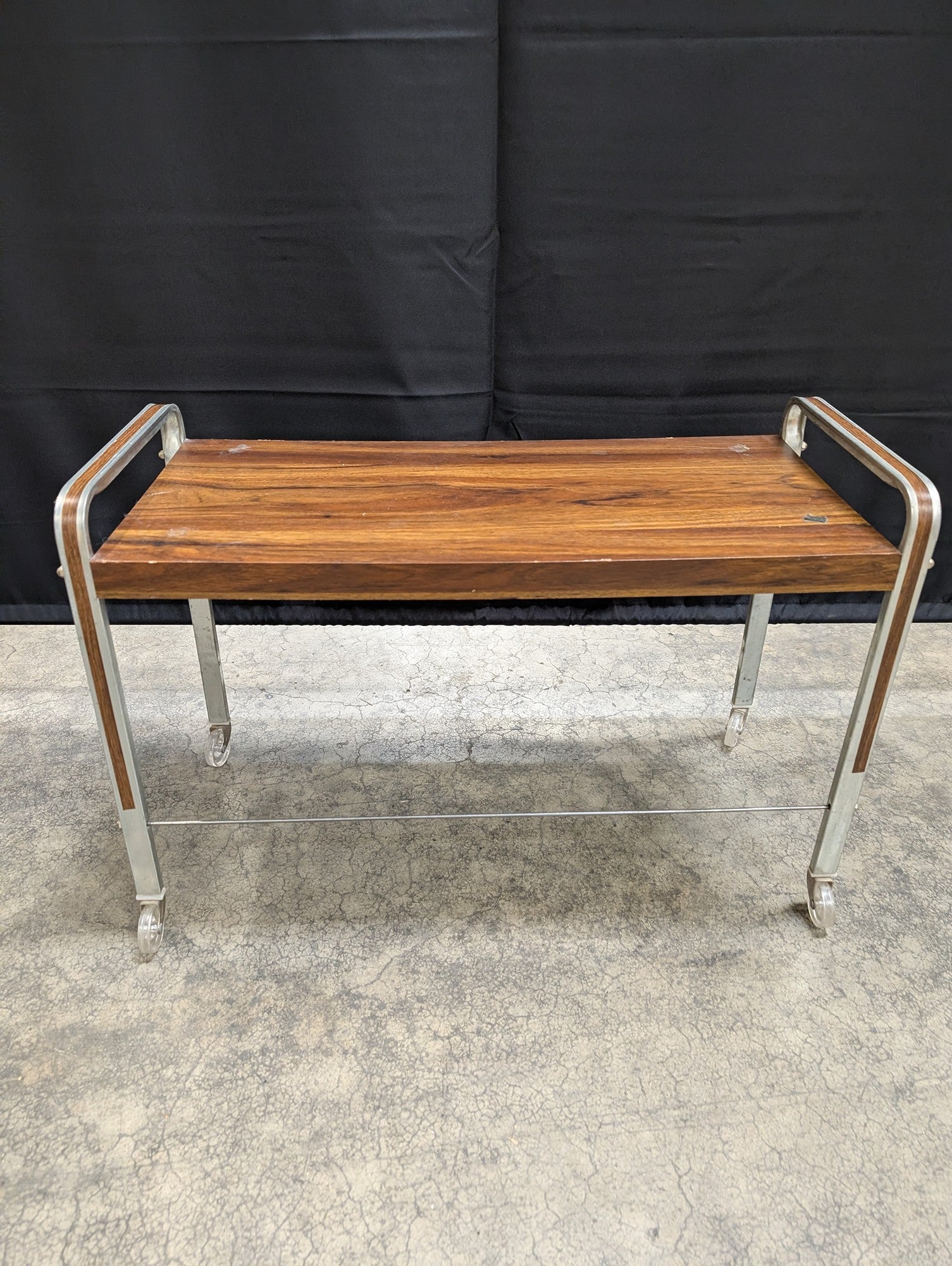 Mid-Century Style Wood and Chrome Rolling Bench