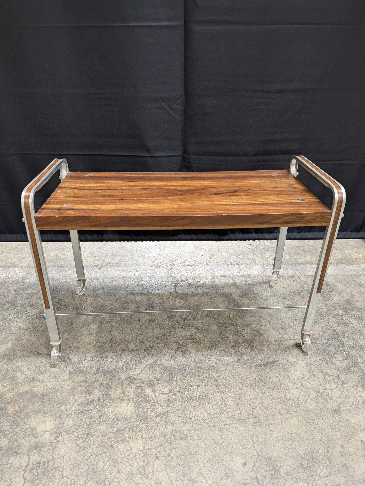 Mid-Century Style Wood and Chrome Rolling Bench