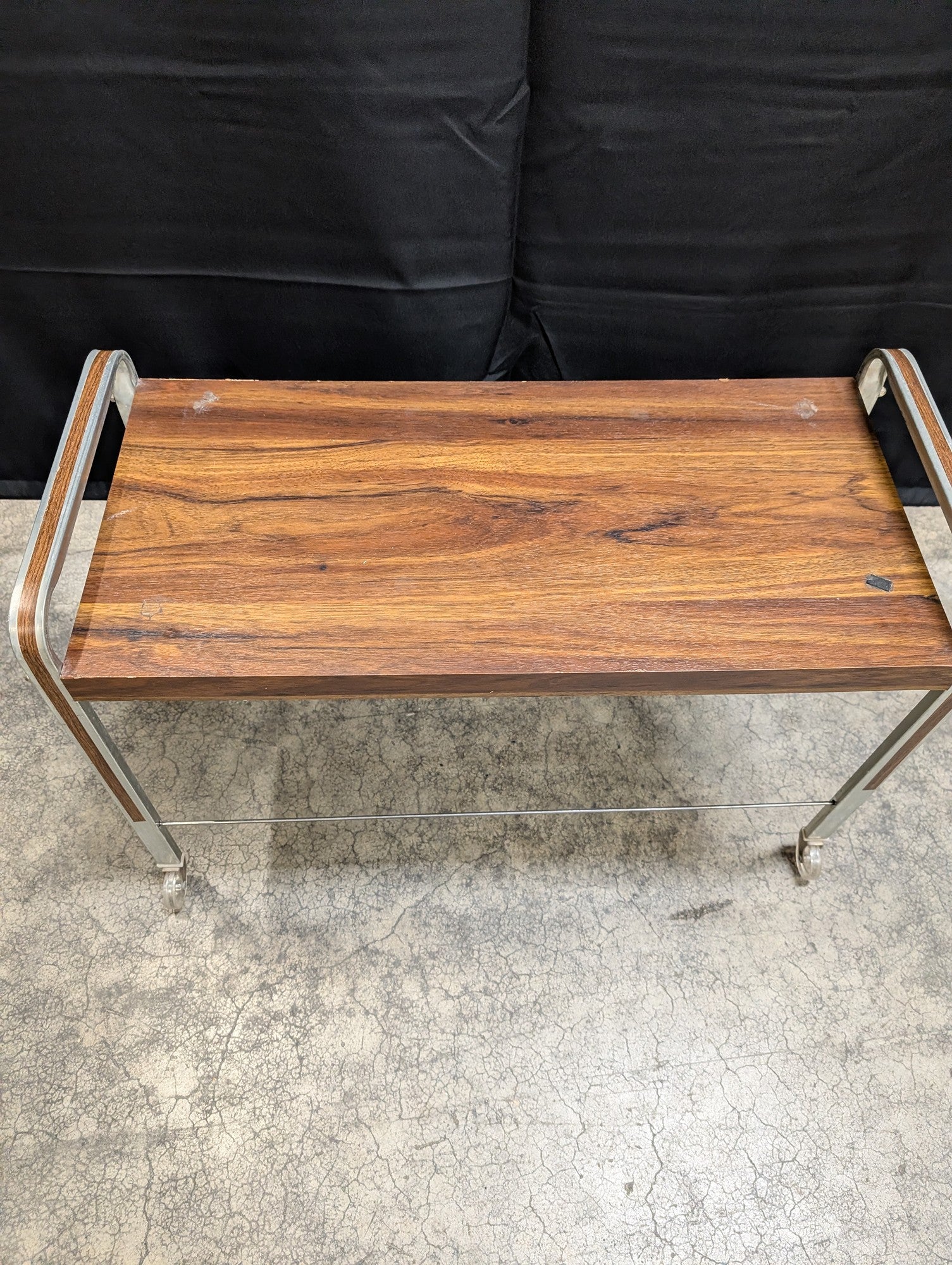 Mid-Century Style Wood and Chrome Rolling Bench