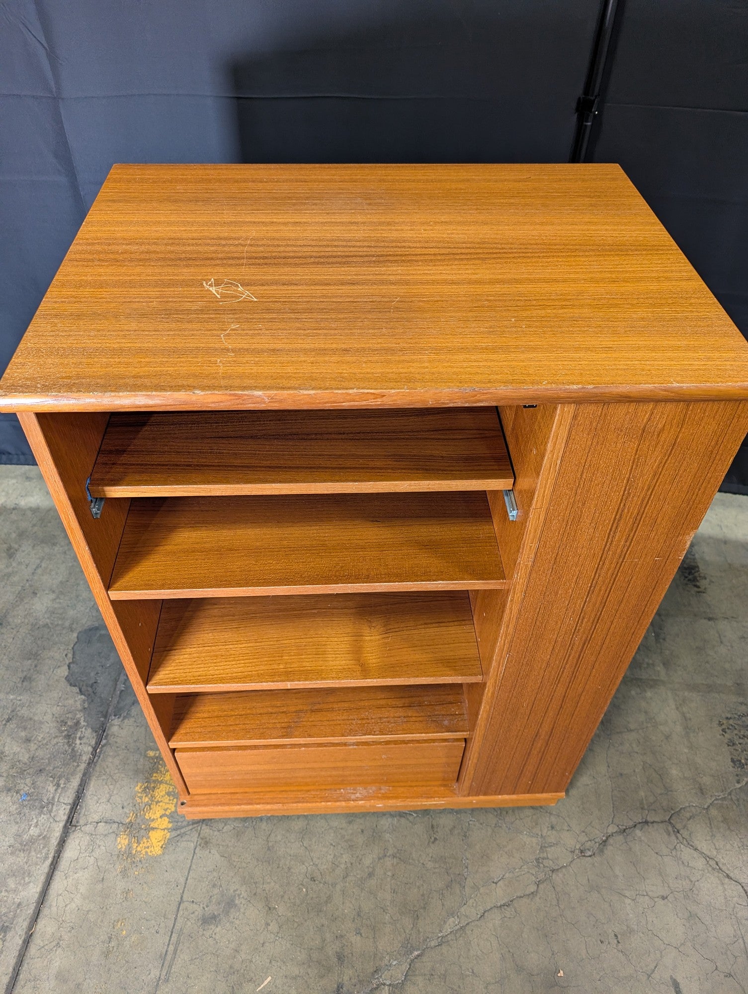 Mid-Century Style Wooden Storage Cabinet with Shelves and Drawer