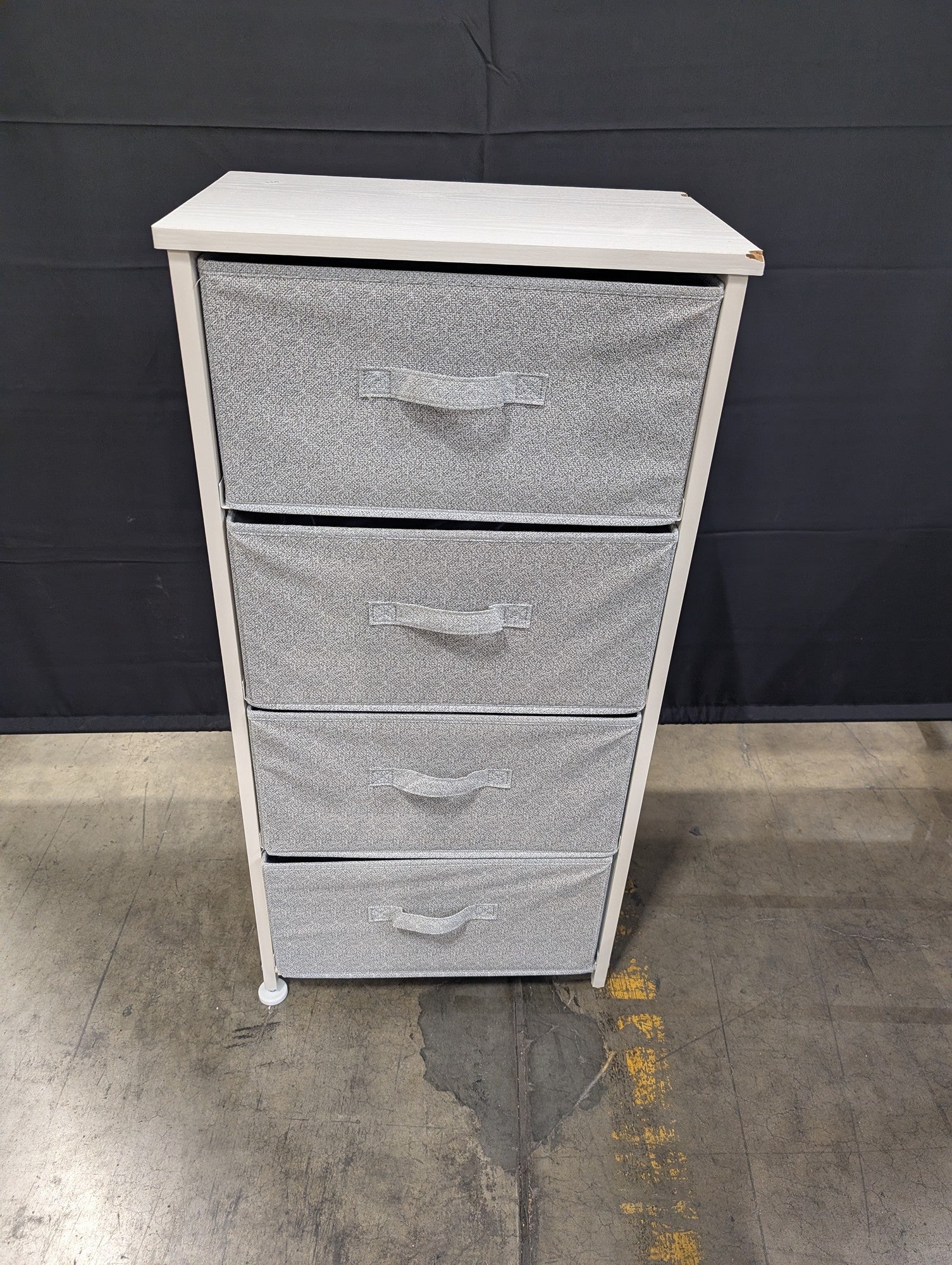 White Frame Four-Drawer Grey Fabric Storage Organizer
