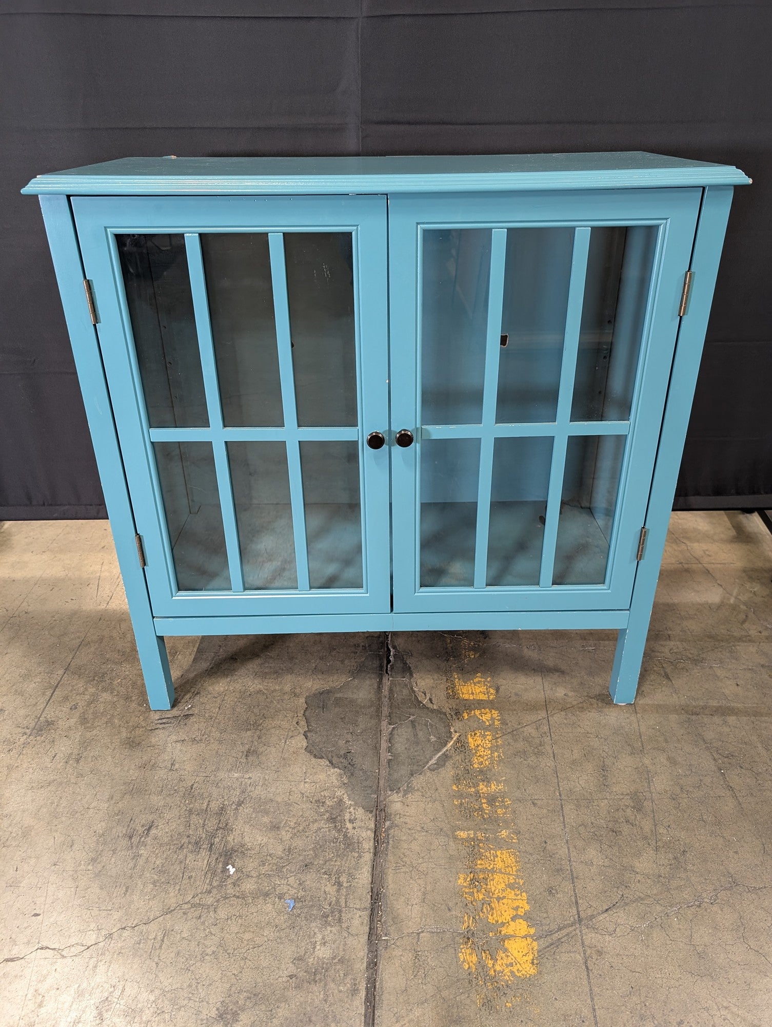 Target Teal Wood Accent Cabinet with Glass Panel Doors