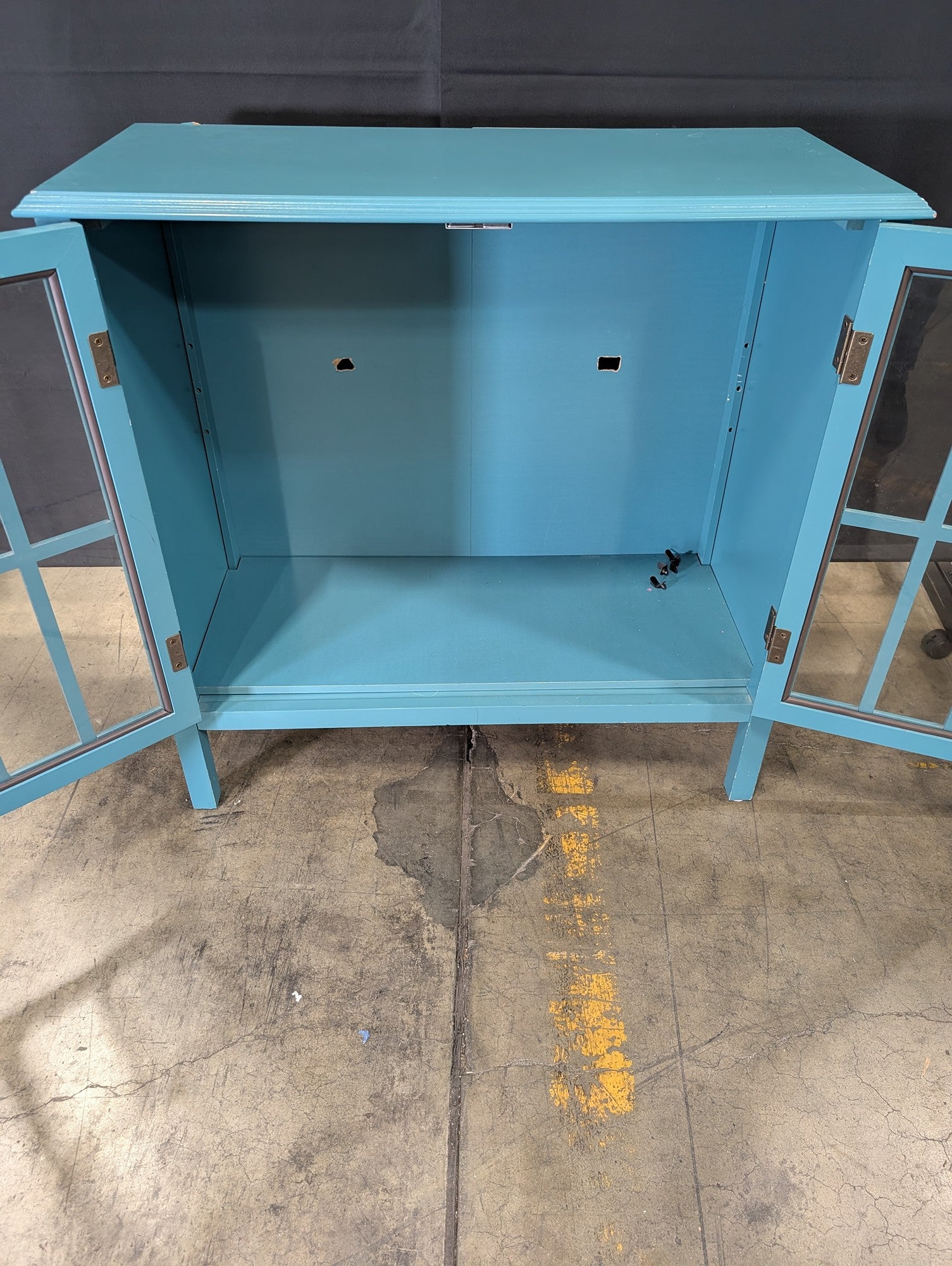 Target Teal Wood Accent Cabinet with Glass Panel Doors