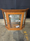 Hexagonal Wood and Glass Curio Cabinet with Painted Floral Design