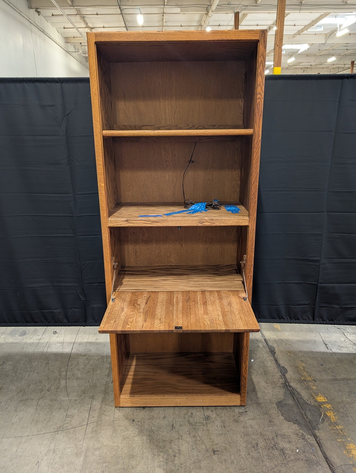 Versatile Hardwood Bookcase with Integrated Drop-Down Desk