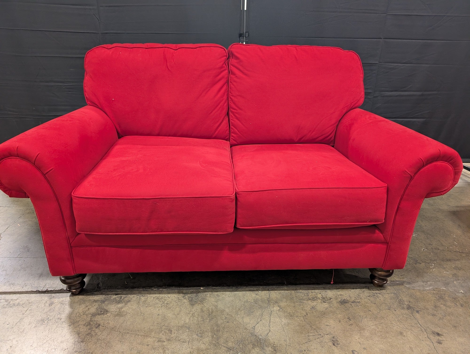 Vibrant Red Velvet Two-Seater Sofa