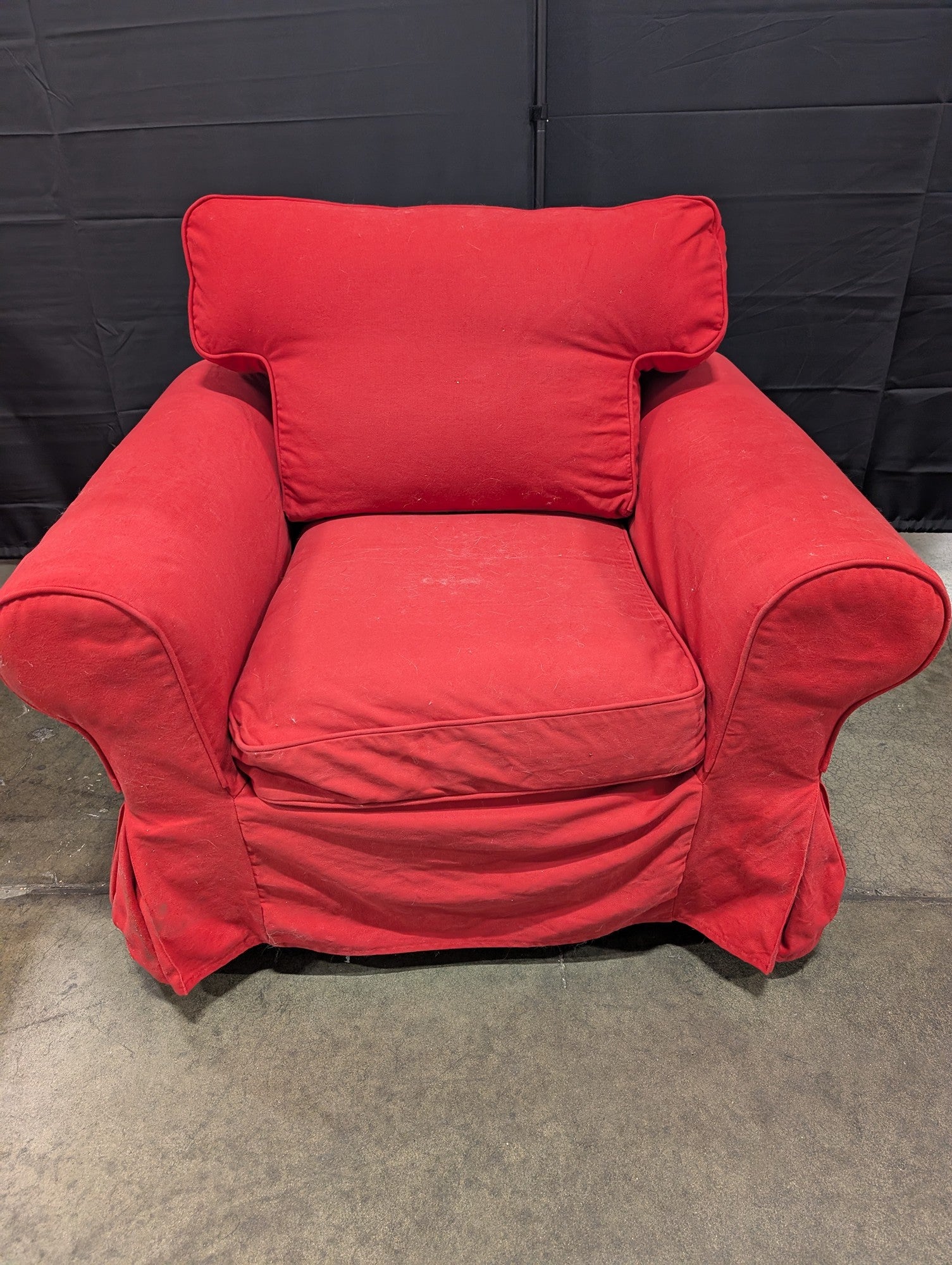 Vibrant Red Fabric Armchair with Rolled Arms