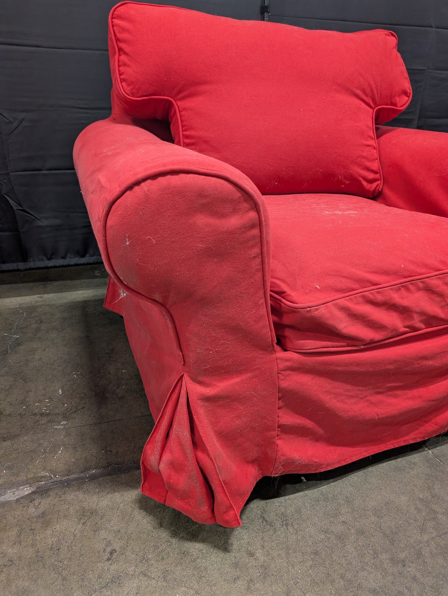 Vibrant Red Fabric Armchair with Rolled Arms