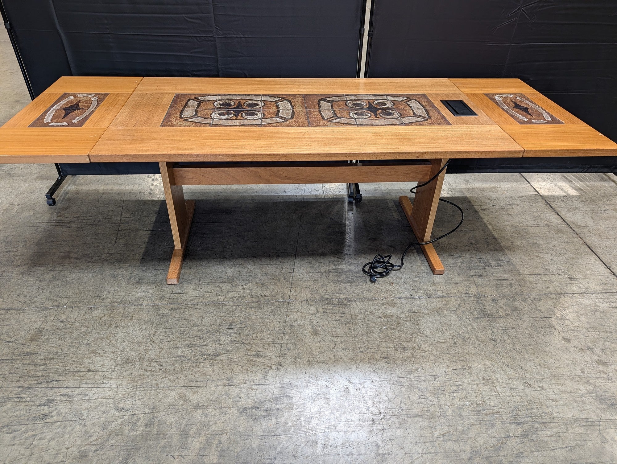 Rectangular Wood Conference Table with Integrated Extron Power Cubby and Tile Inlays