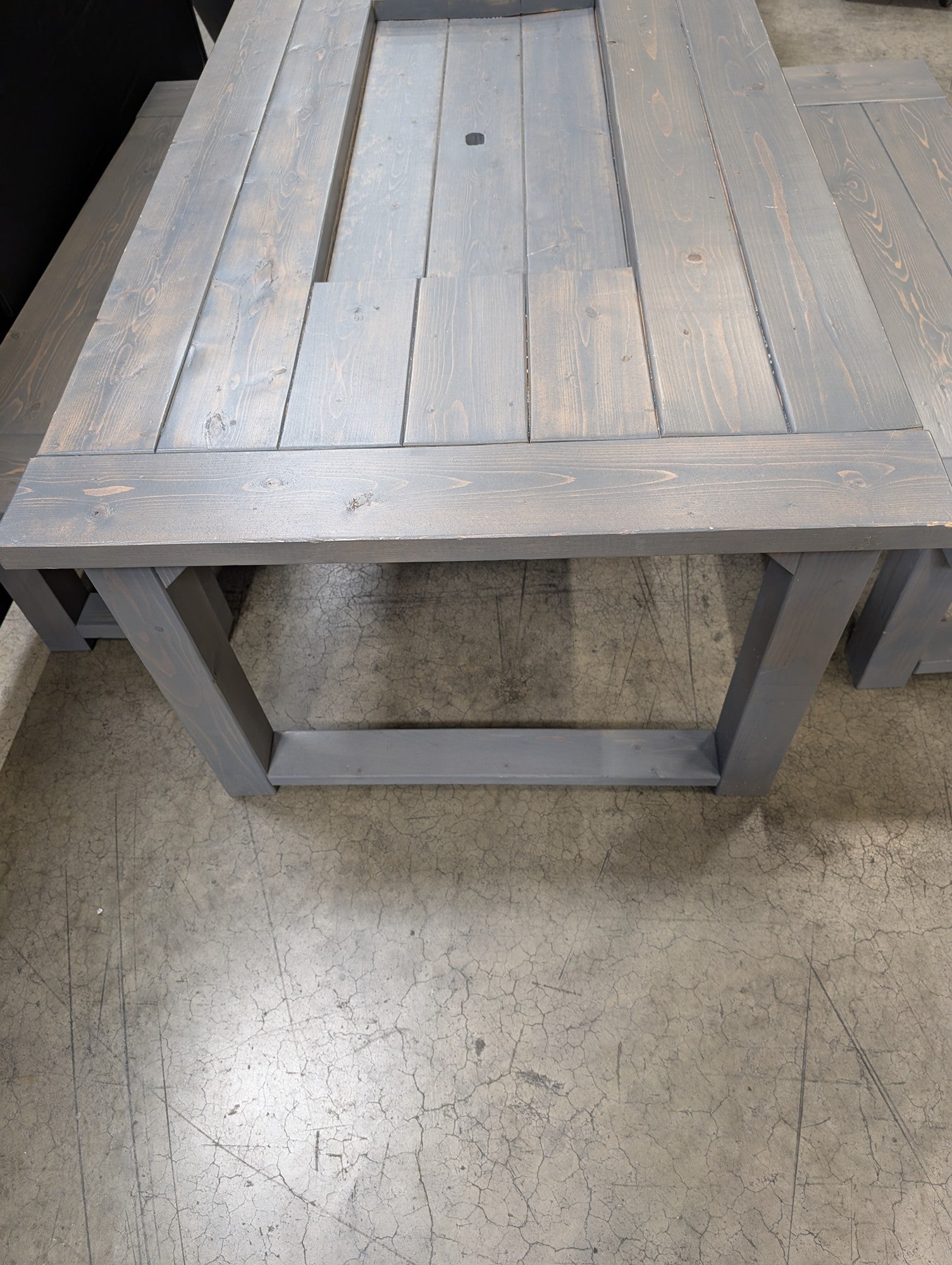 Grey Washed Wood Outdoor Dining Table and Bench Set