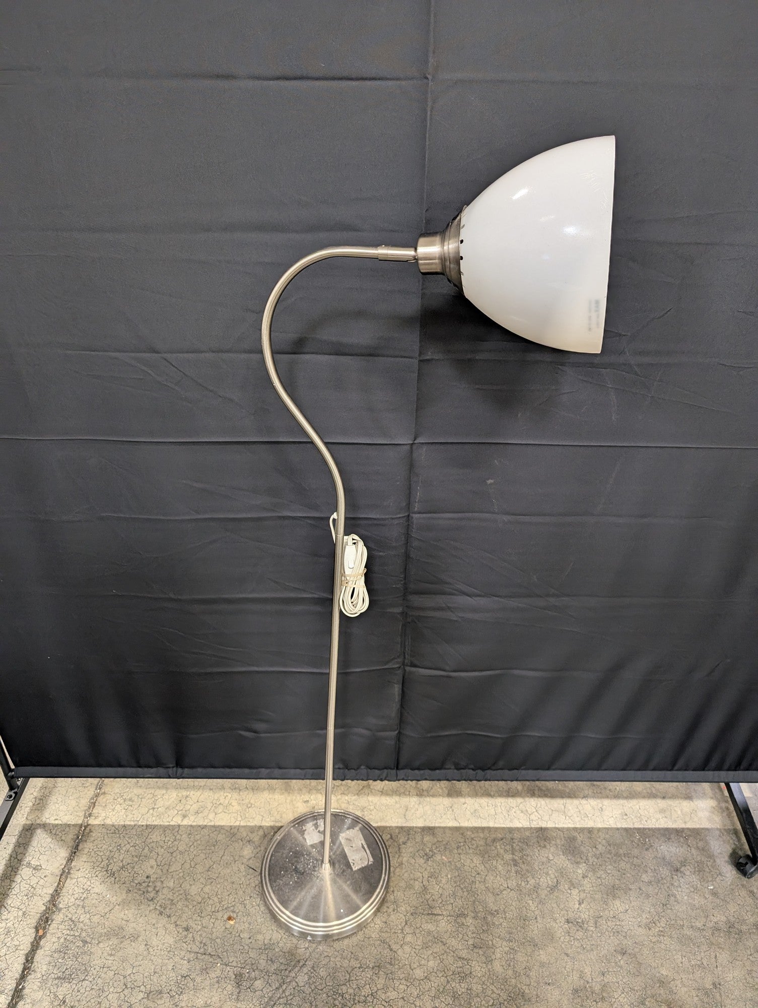 Modern Brushed Metal Floor Lamp with White Cone Shade