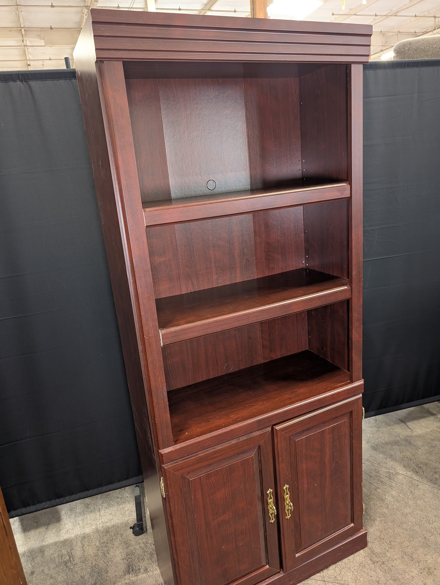 Traditional Cherry Finish Wood Bookcase with Lower Storage Cabinet