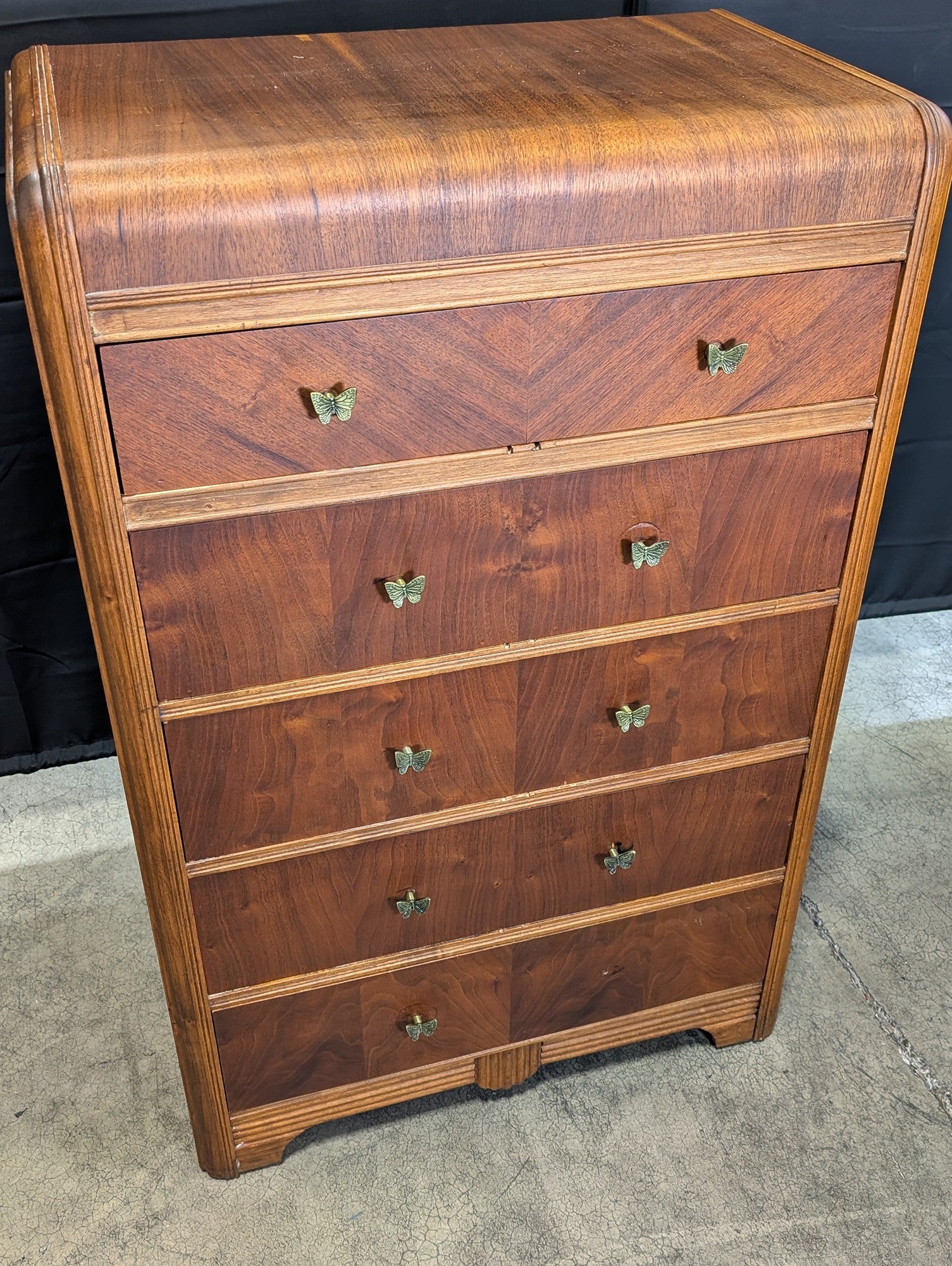 Vintage Art Deco Waterfall Wood Chest of Drawers