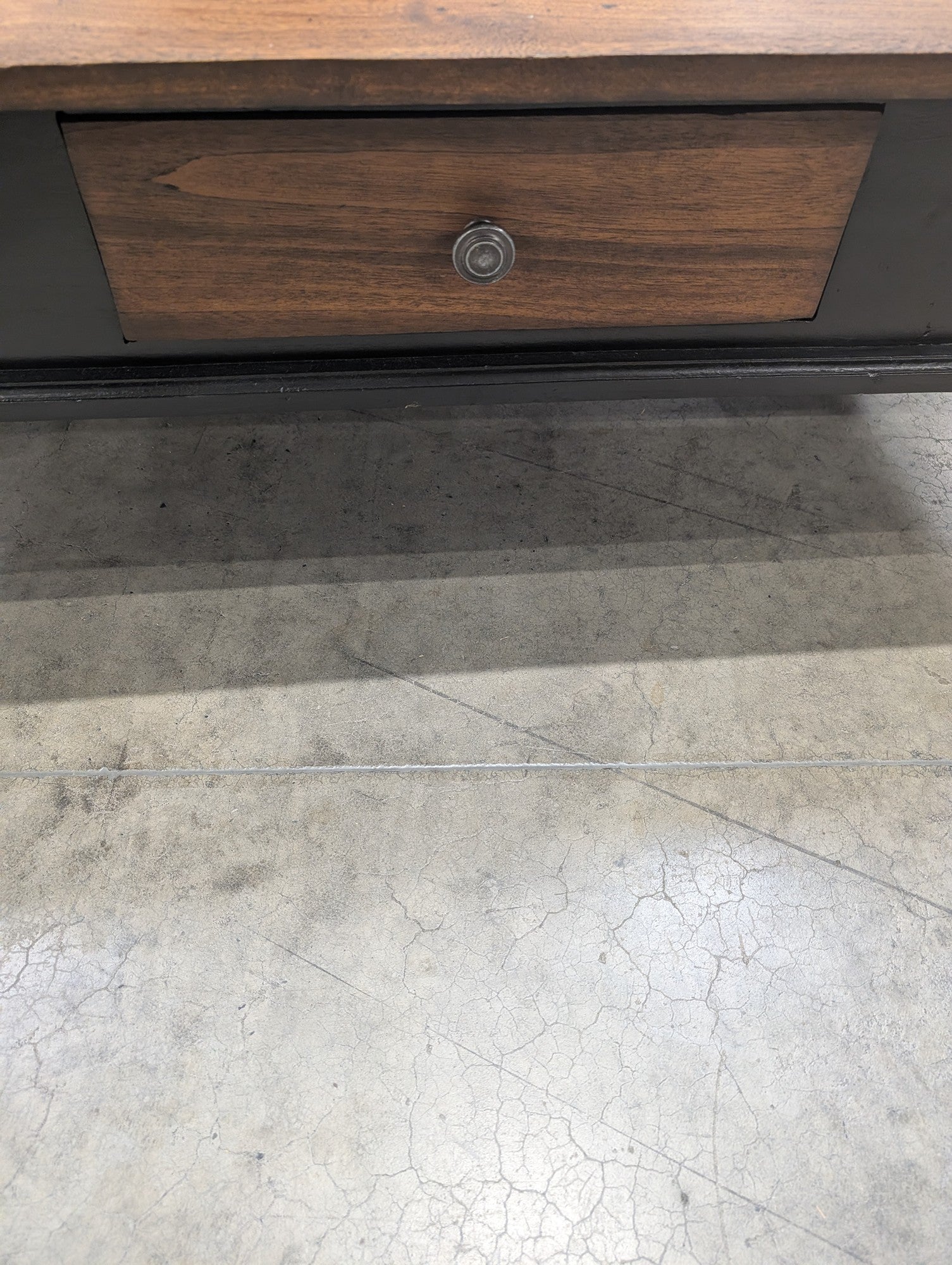 Rustic Wood Top Coffee Table with Black Base and Storage Drawer