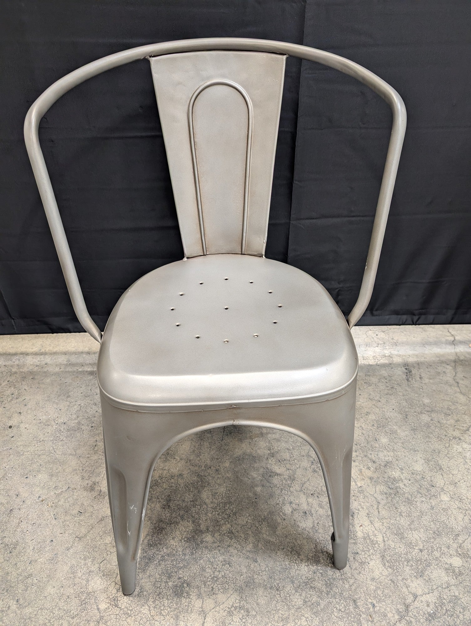 Industrial Style Metal Dining Chair - Silver Grey Stackable Accent Seating