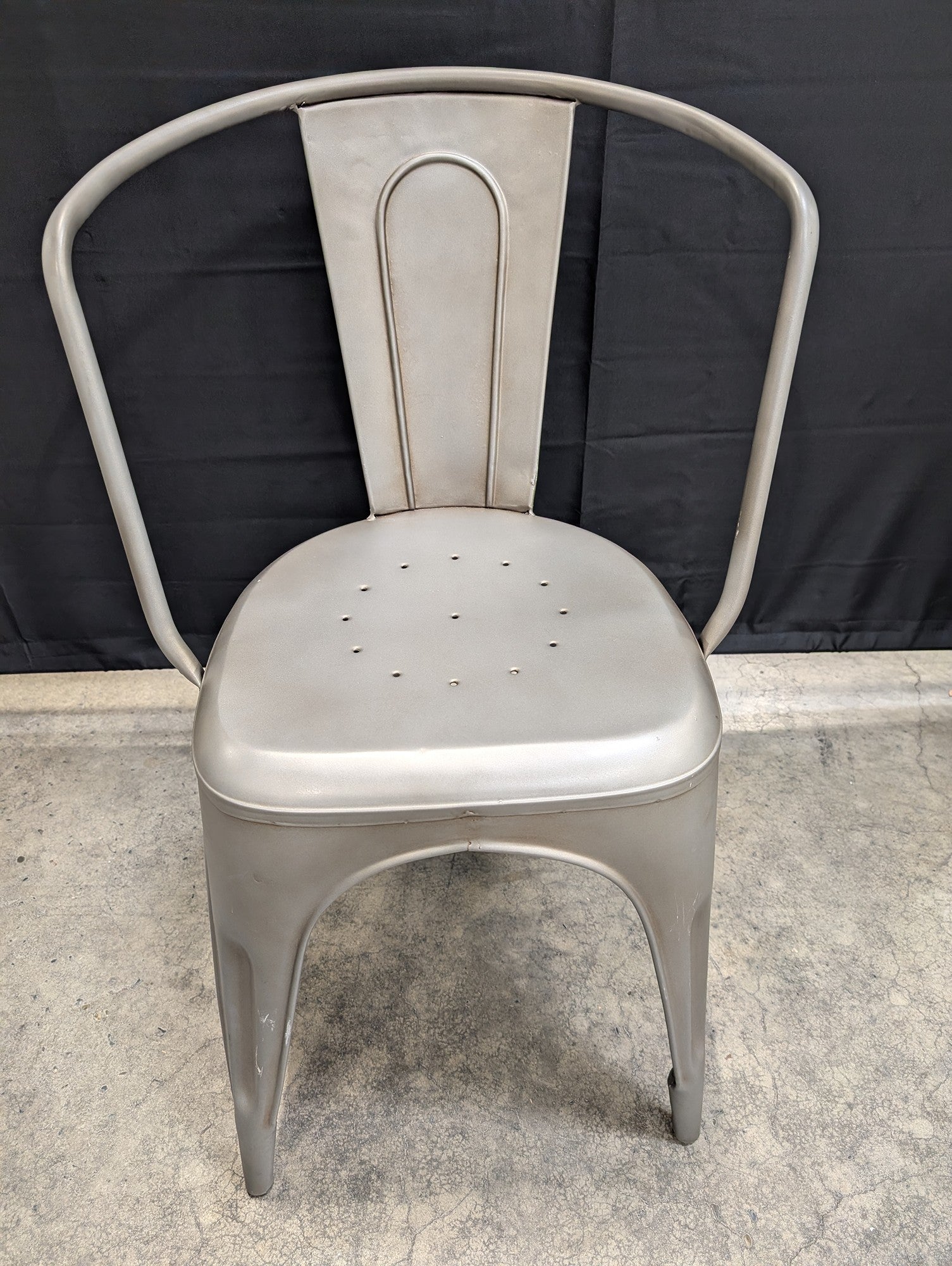 Industrial Style Metal Dining Chair - Silver Grey Stackable Accent Seating
