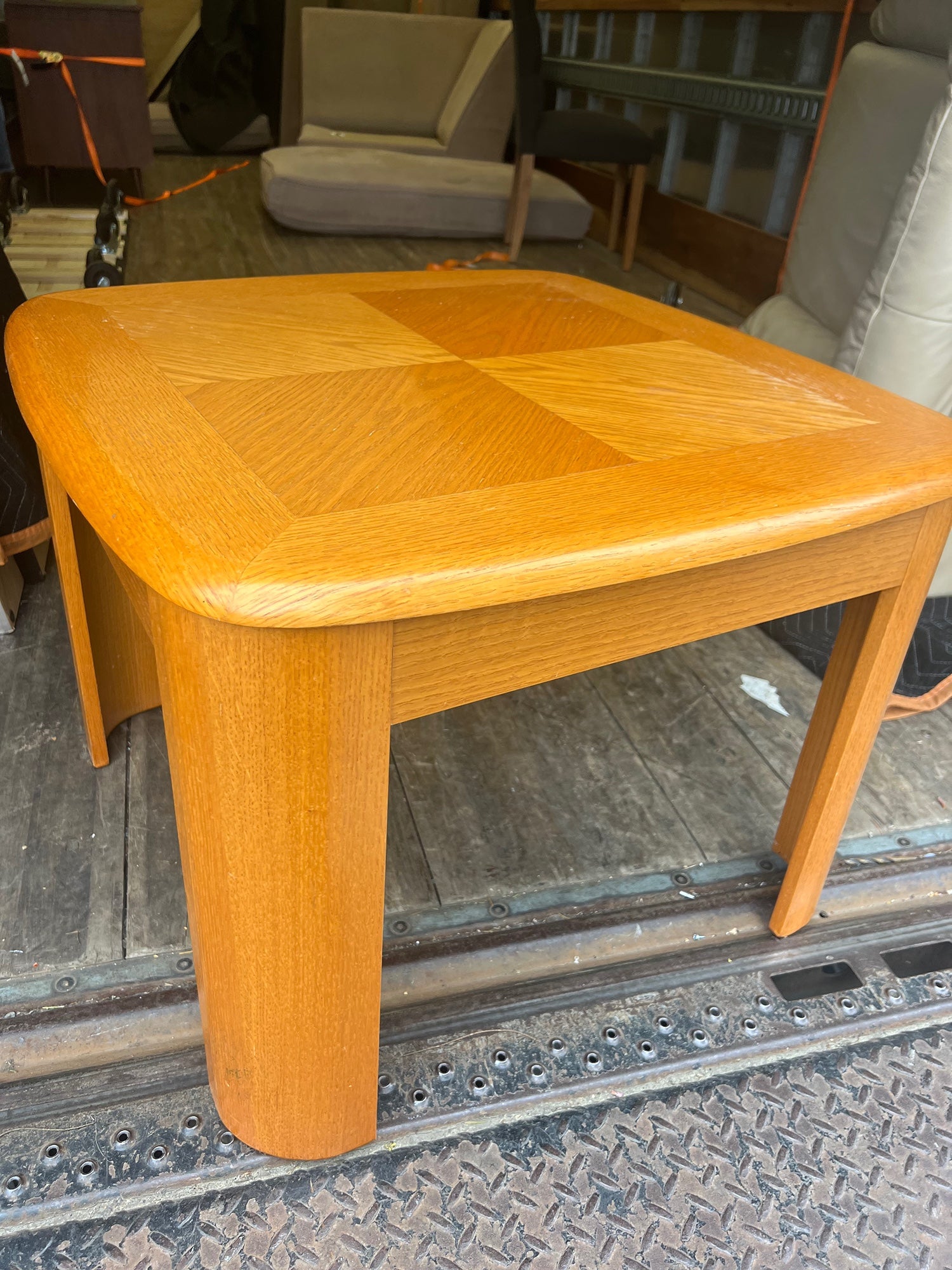 Square Wood Side Table with Geometric Top Design