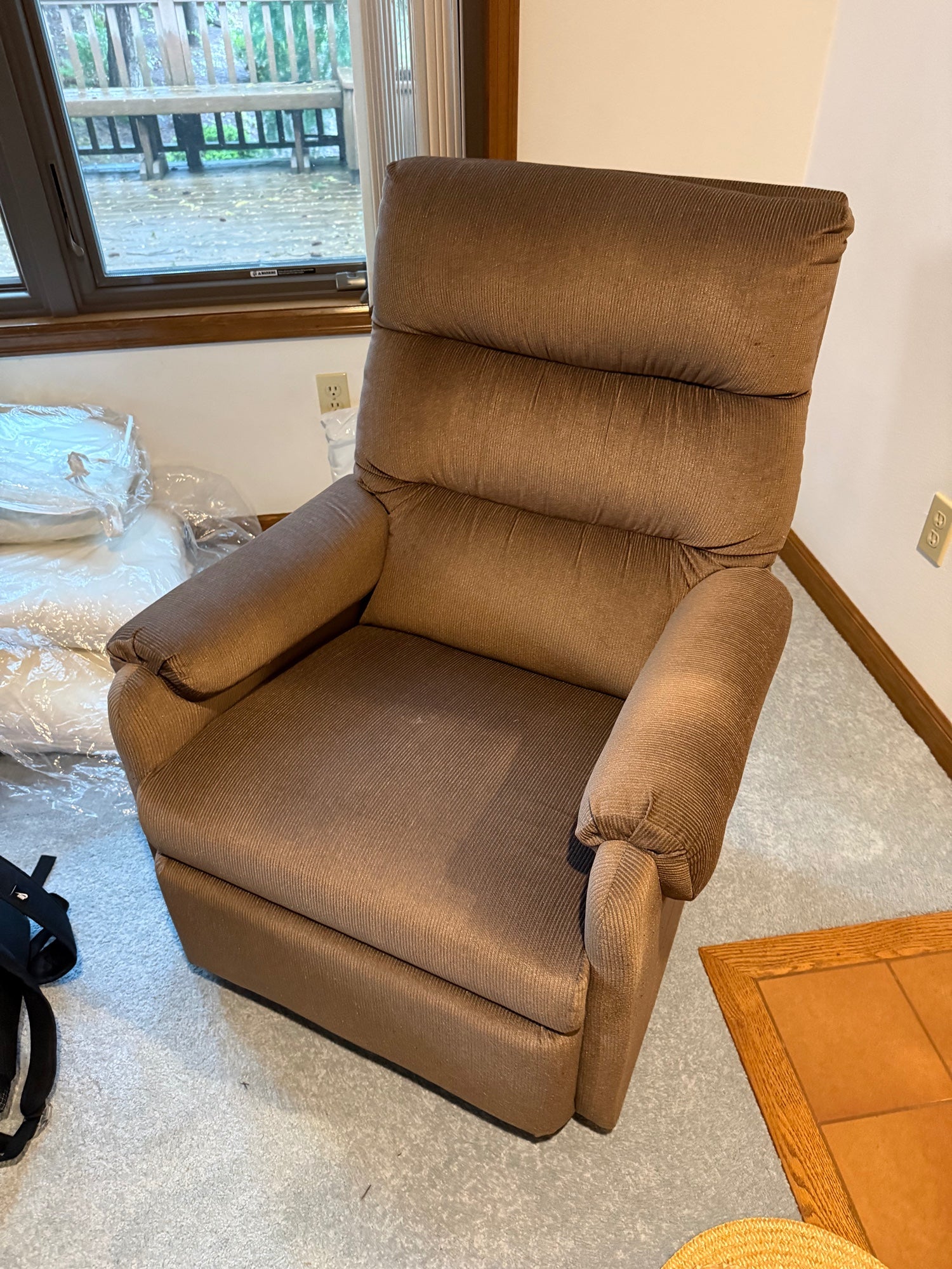 LaZBoy Comfortable Brown Ribbed Fabric Recliner Chair
