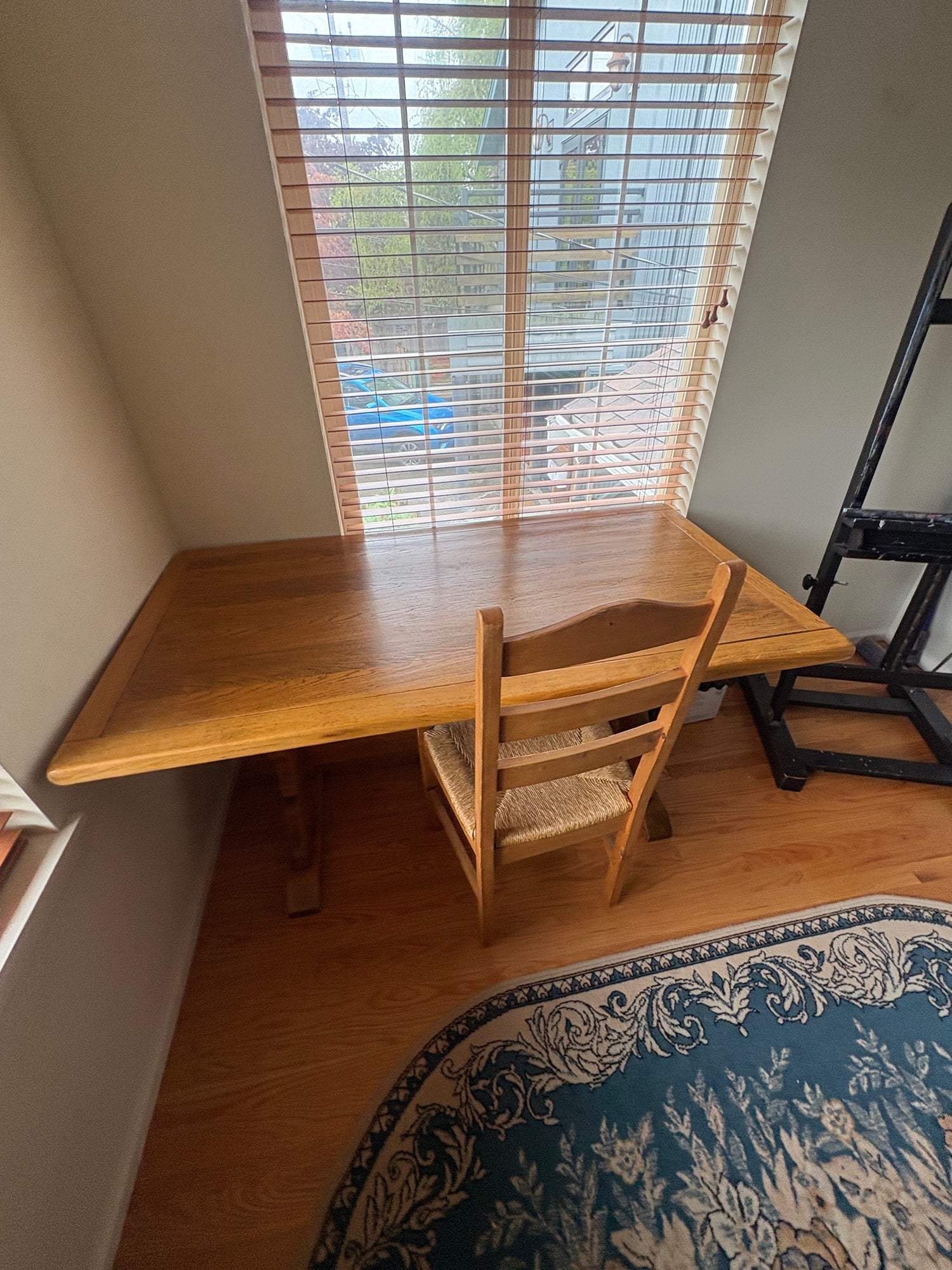Rustic Solid Wood Dining Table with Ladder Back Rush Seat Chair