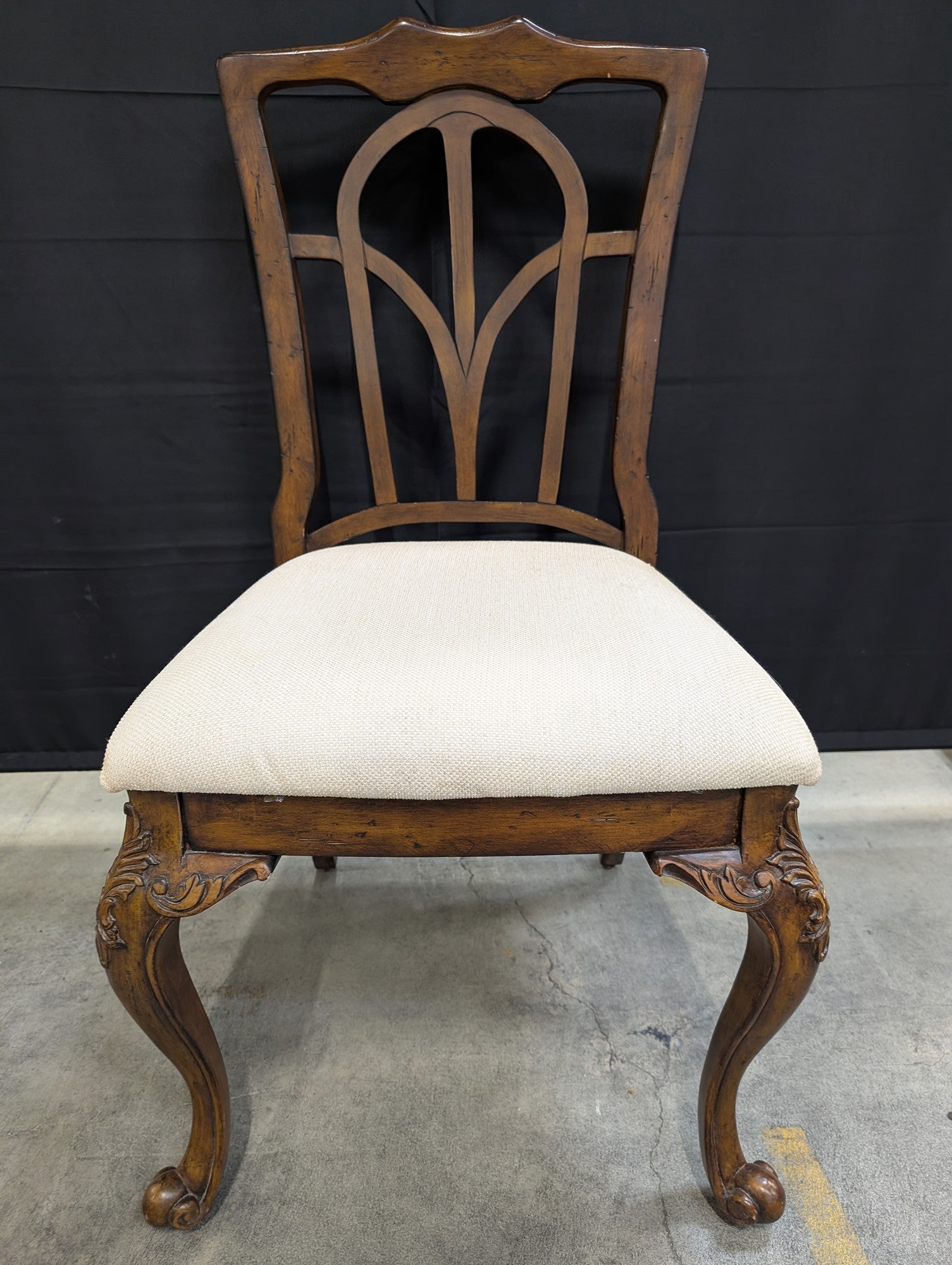 Ornate Carved Wood Dining Side Chair with Upholstered Seat