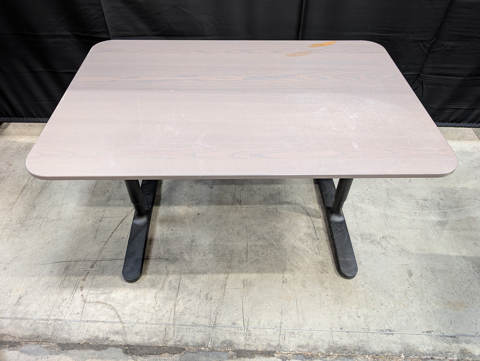Modern Greyish-Brown Rectangular Table with Black Metal Bases