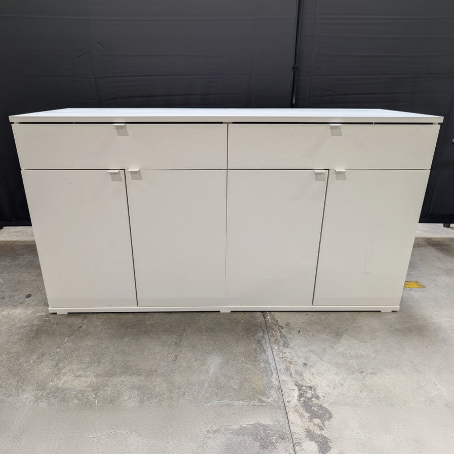 Modern White Storage Cabinet with Drawers and Doors