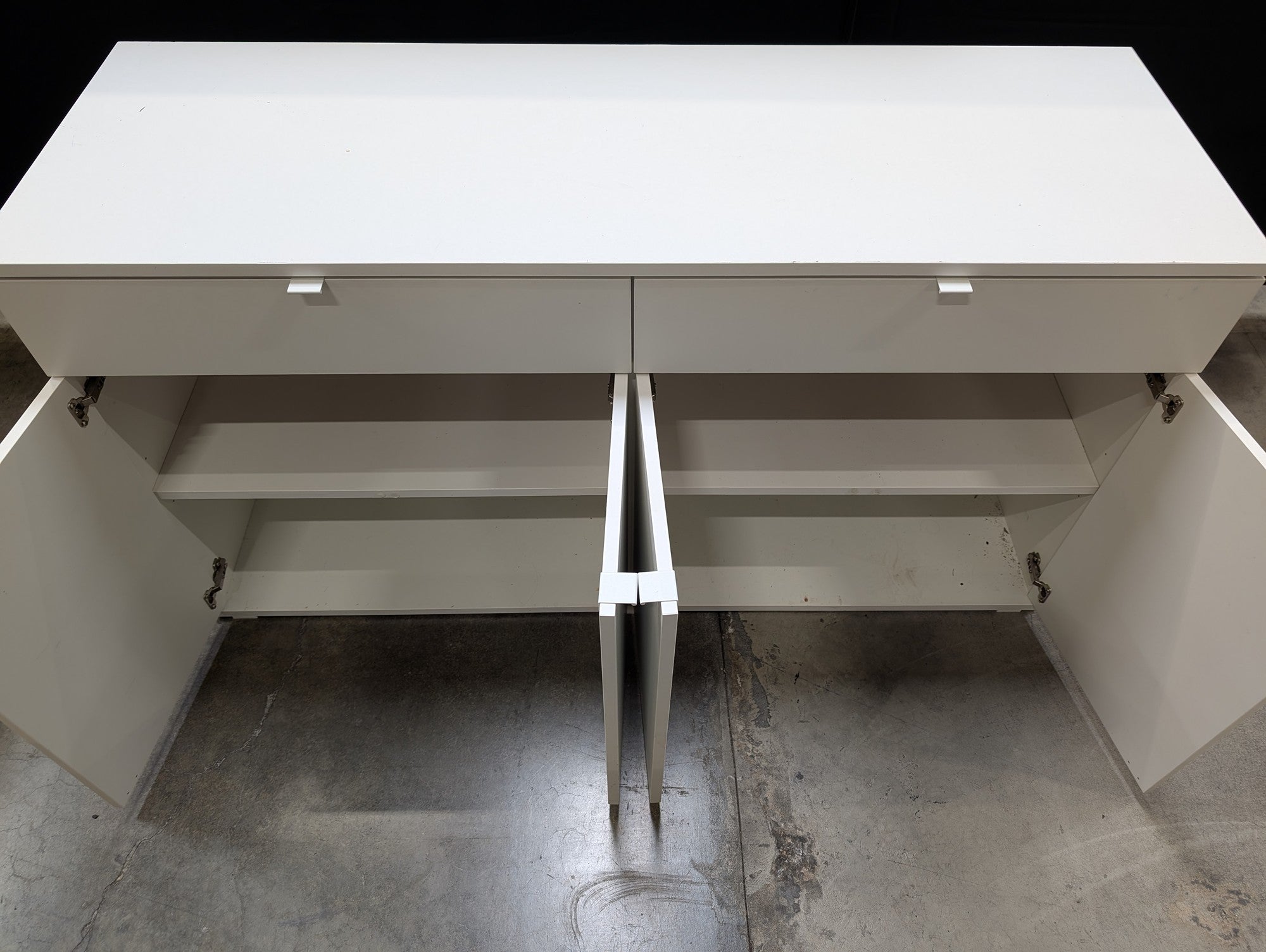 Modern White Storage Cabinet with Drawers and Doors