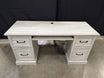 Light Gray Wood Grain Office Desk with Multiple Drawers
