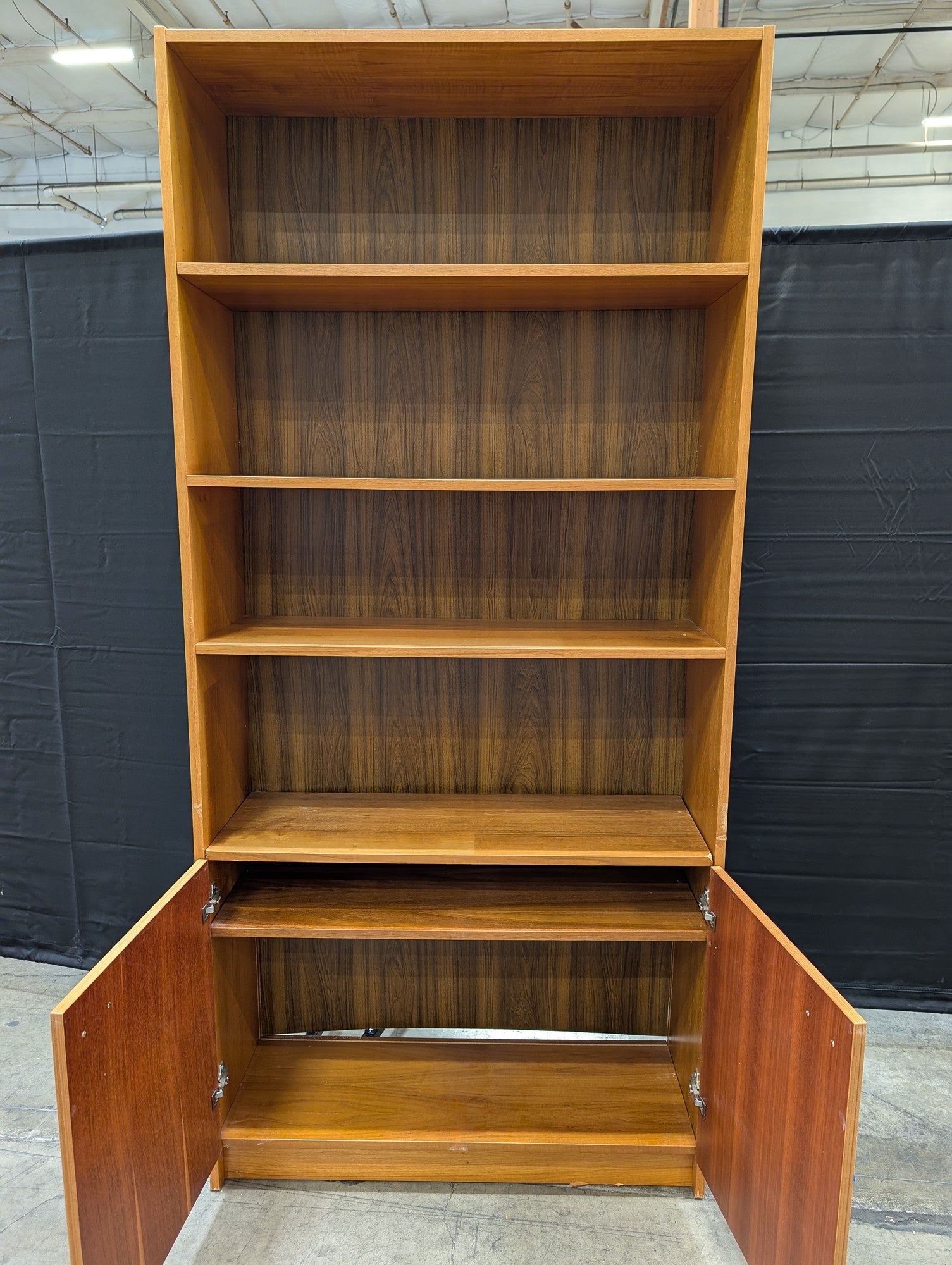 Mid-Century Style Wood Bookcase with Cabinet Storage