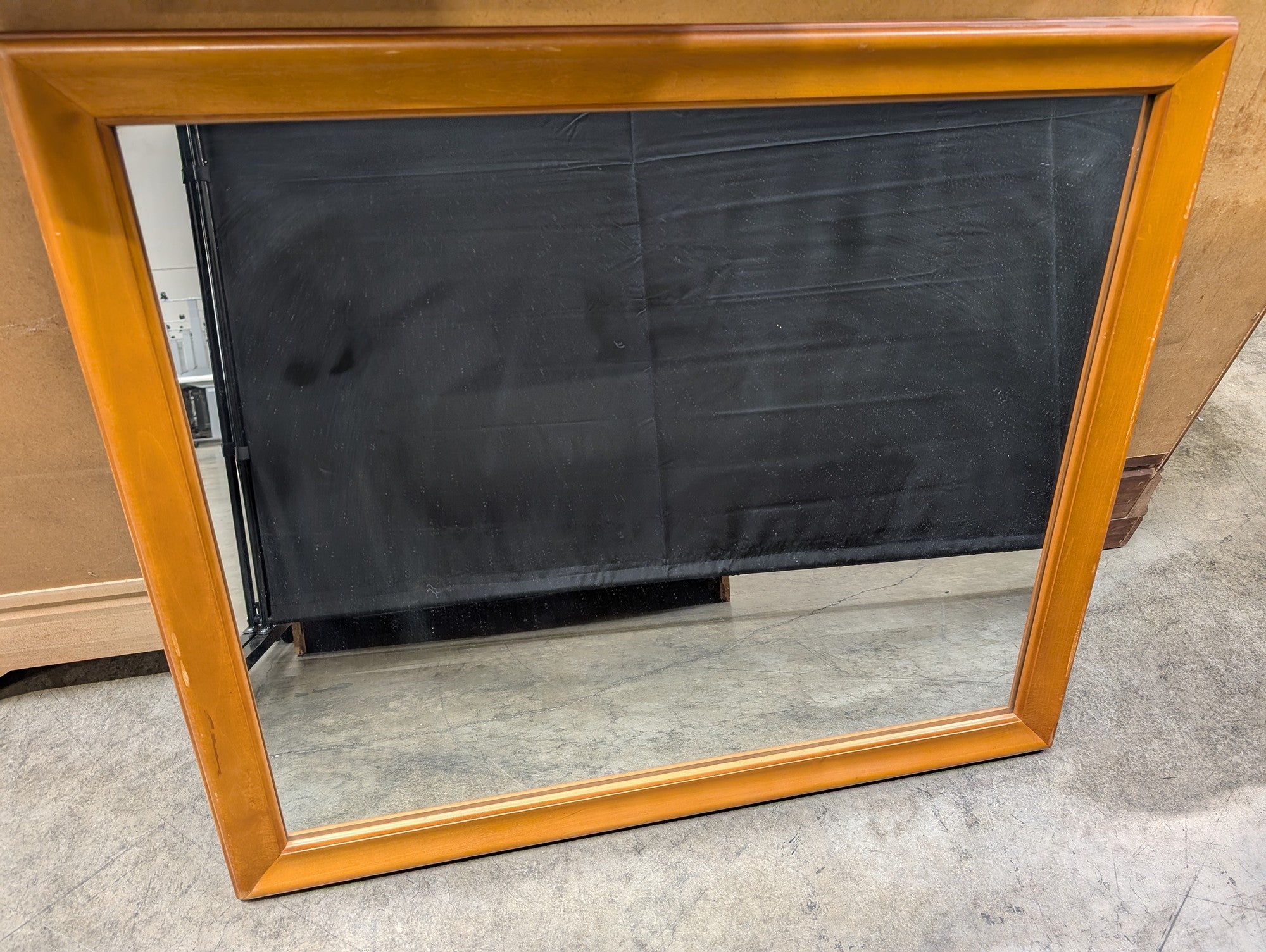 Warm Toned Rectangular Wooden Wall Mirror
