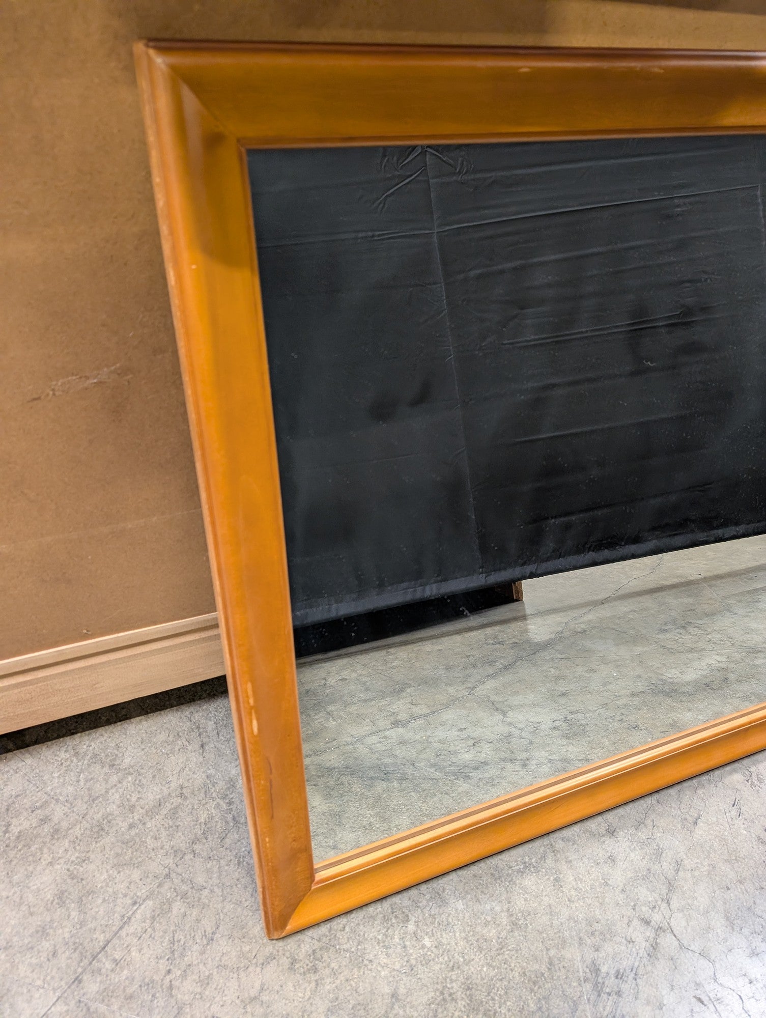 Warm Toned Rectangular Wooden Wall Mirror