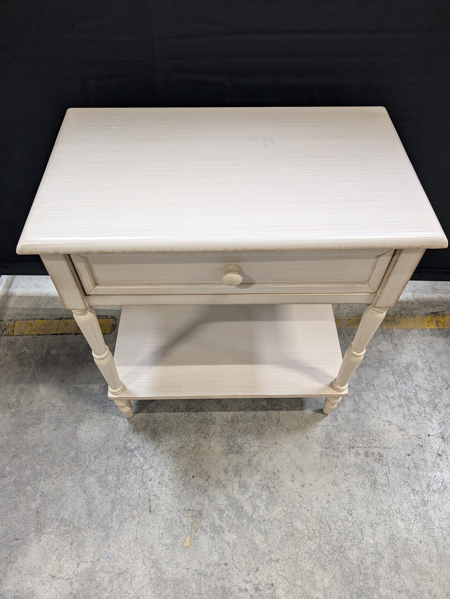 Distressed Cream Wood Side Table with Drawer and Shelf