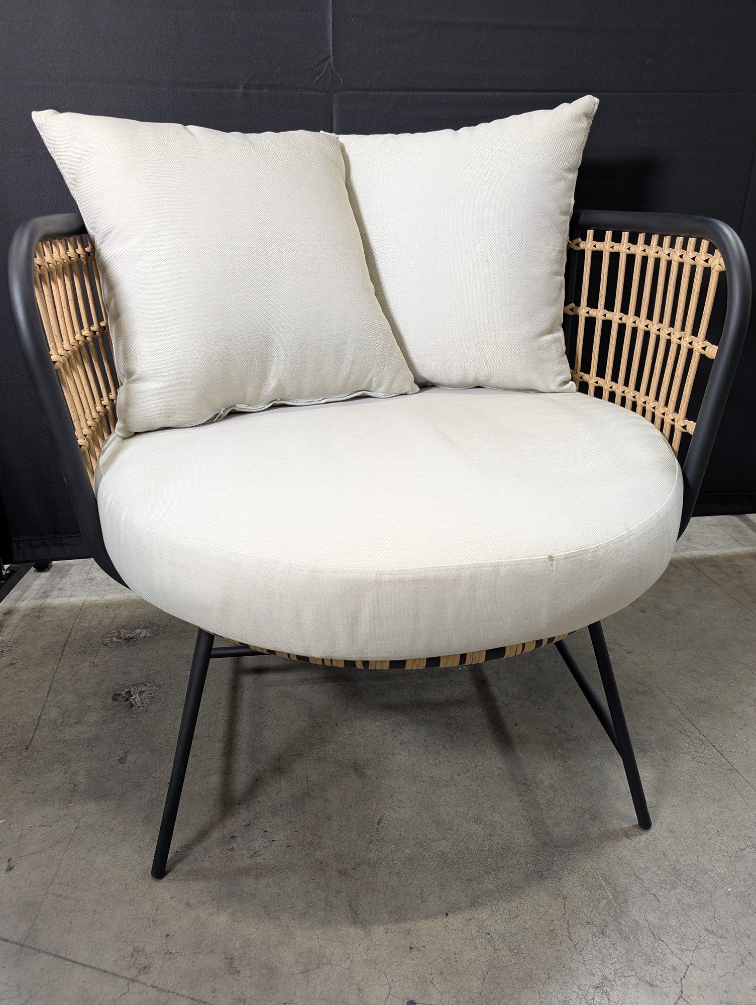 Modern Rattan Woven Lounge Chair with Cream Cushions
