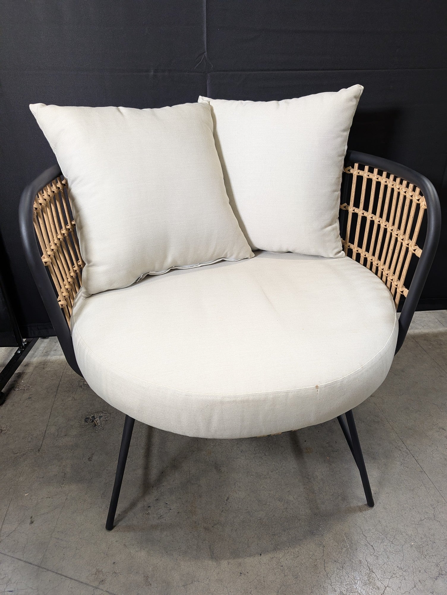 Modern Rattan Woven Lounge Chair with Cream Cushions
