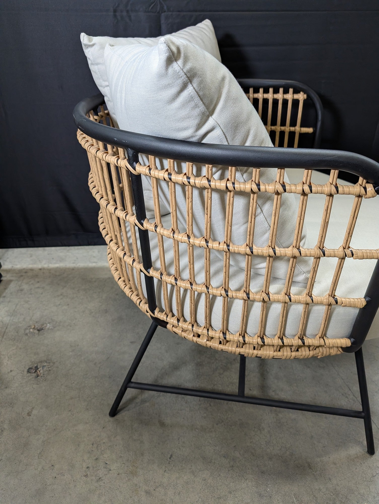 Modern Rattan Woven Lounge Chair with Cream Cushions