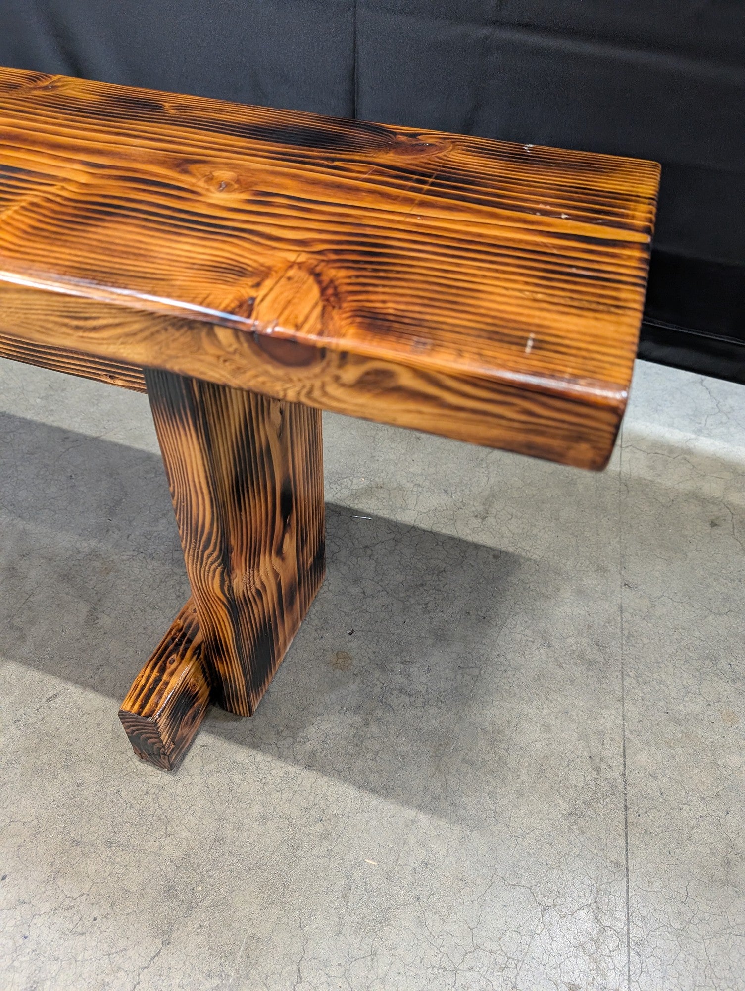 Rustic Charred Wood Outdoor Bench
