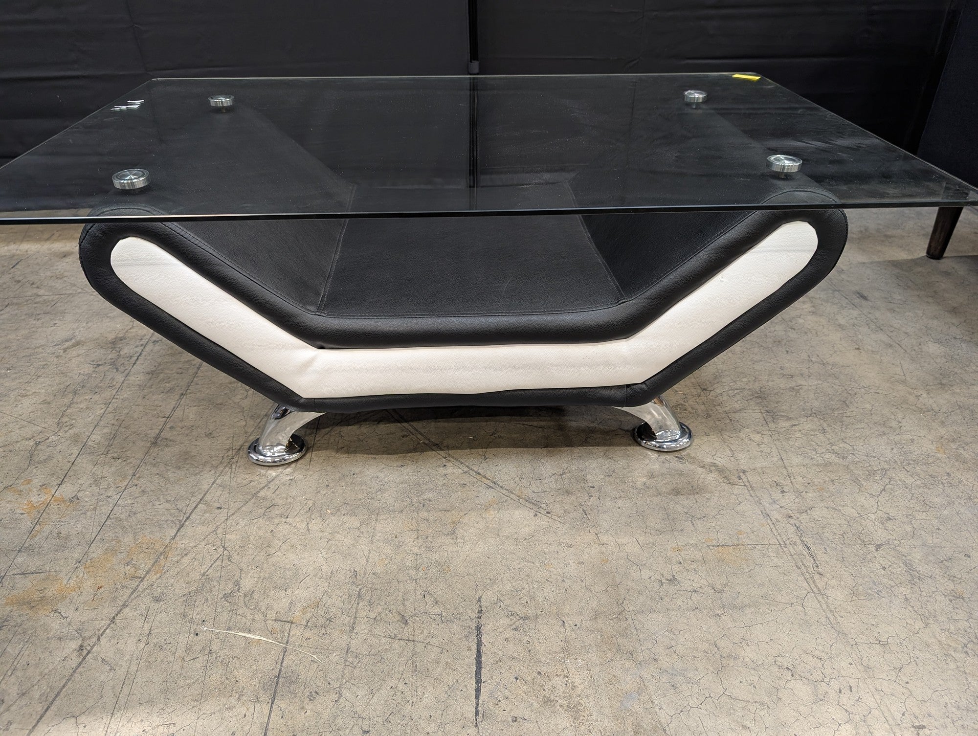 Contemporary Black and White Upholstered Glass Top Coffee Table