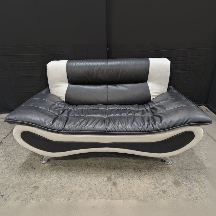 Contemporary Two-Tone Black and Cream Loveseat Sofa