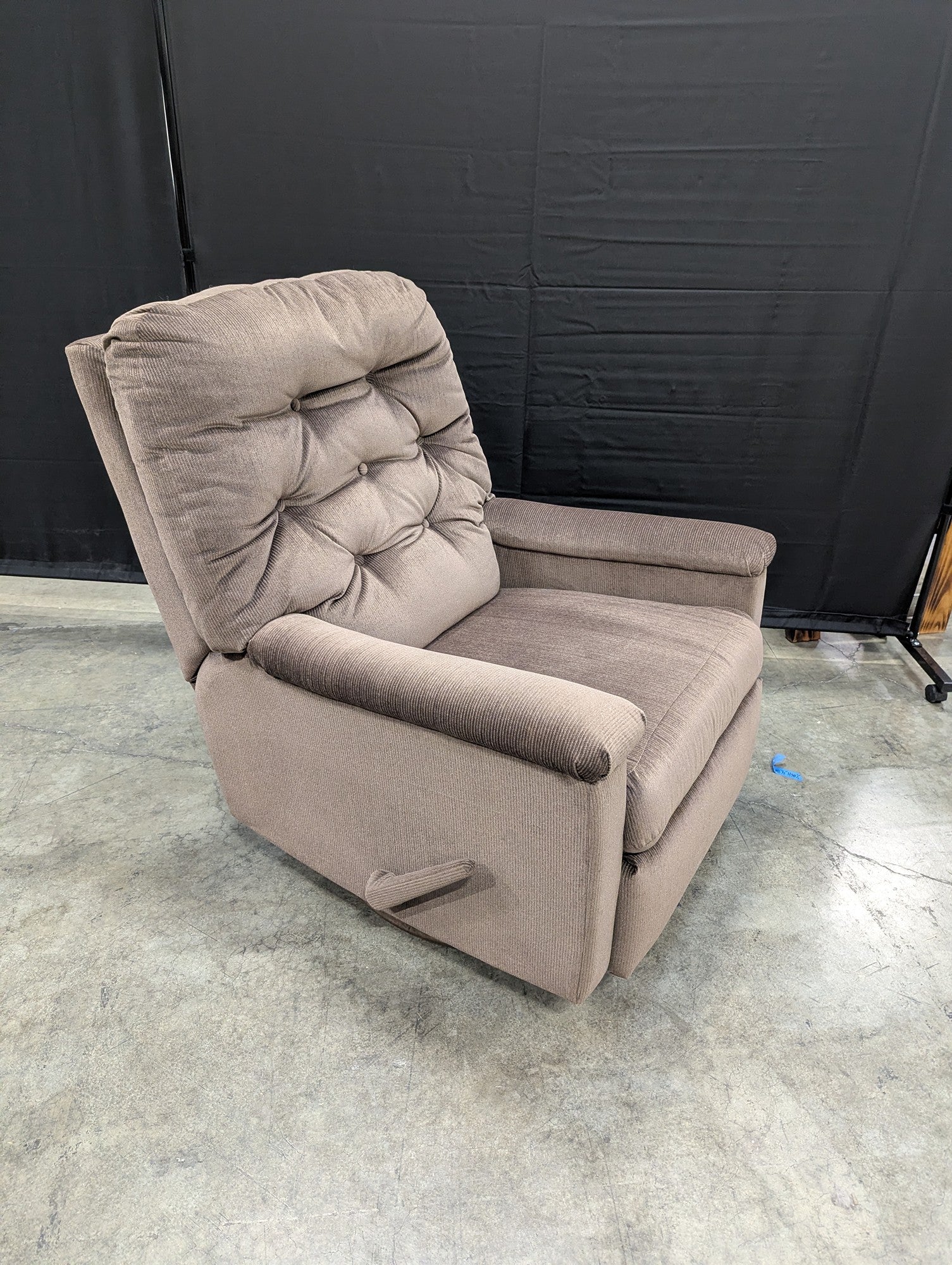 Brown Ribbed Fabric Swivel Recliner Chair with Tufted Back