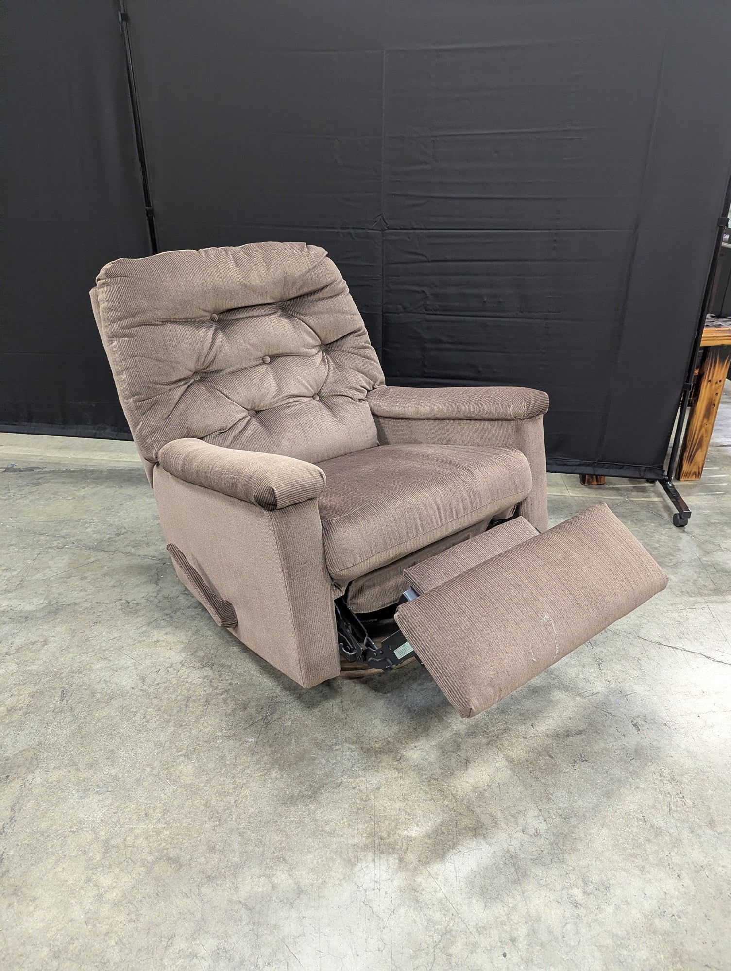 Brown Ribbed Fabric Swivel Recliner Chair with Tufted Back