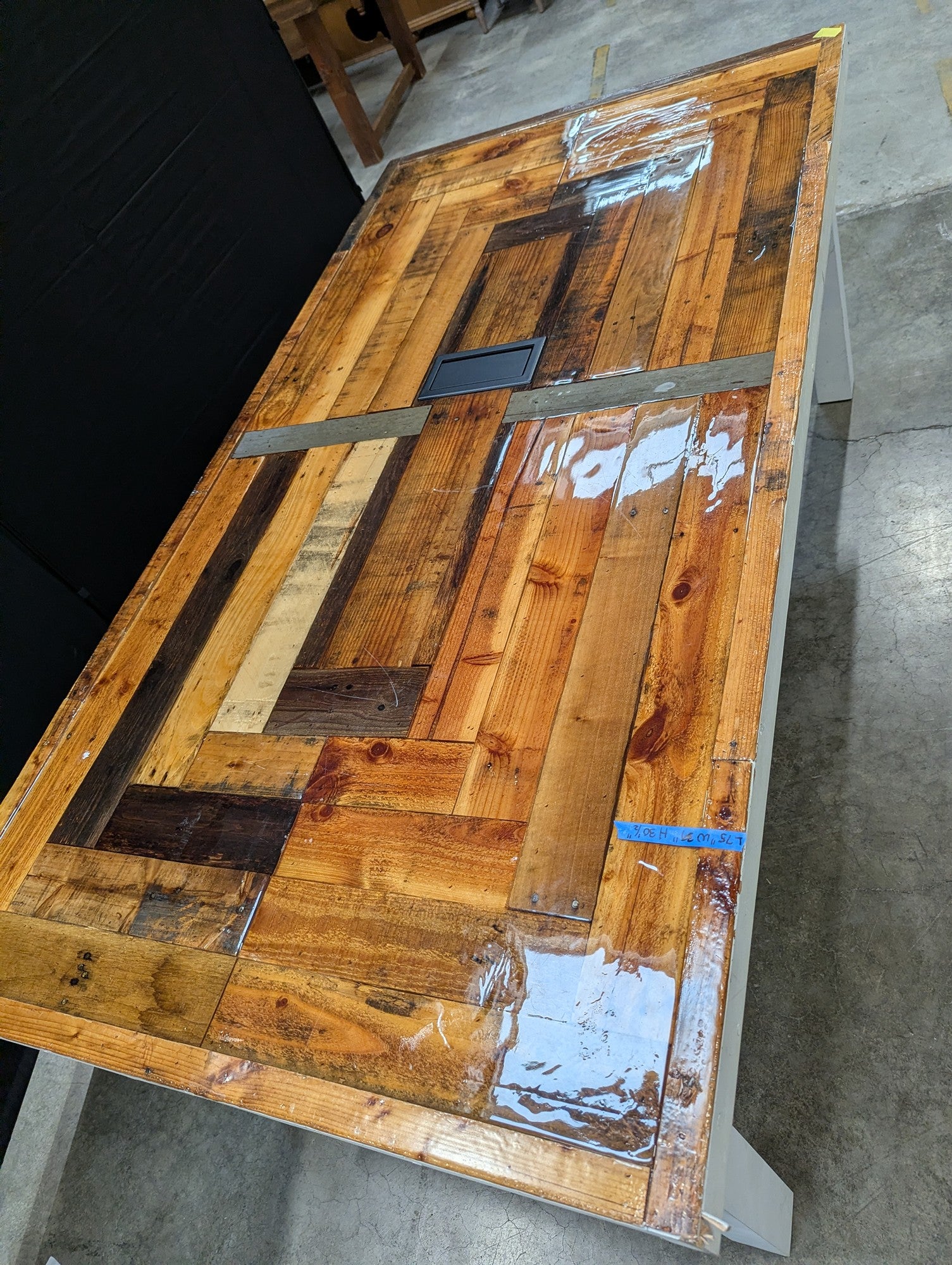 Rustic Reclaimed Wood Resin Top Conference Table with Extron Power Module