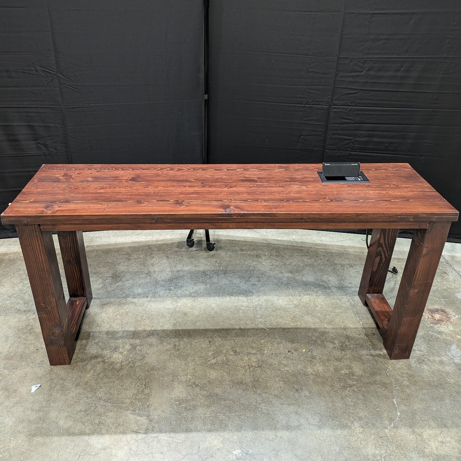Substantial Stained Wood Desk with Integrated Extron Cable Cubby Power Module