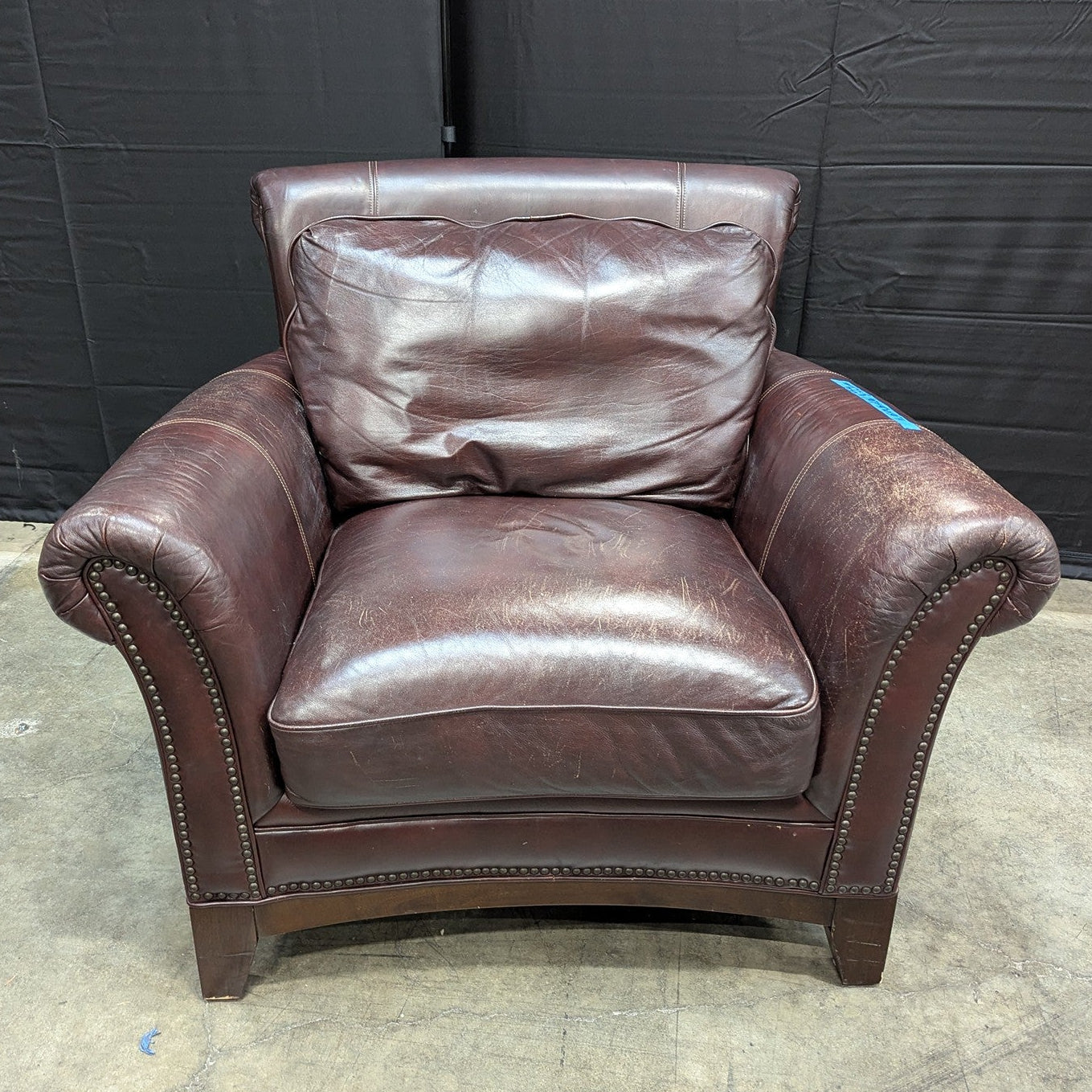 Classic Brown Leather Armchair with Nailhead Trim