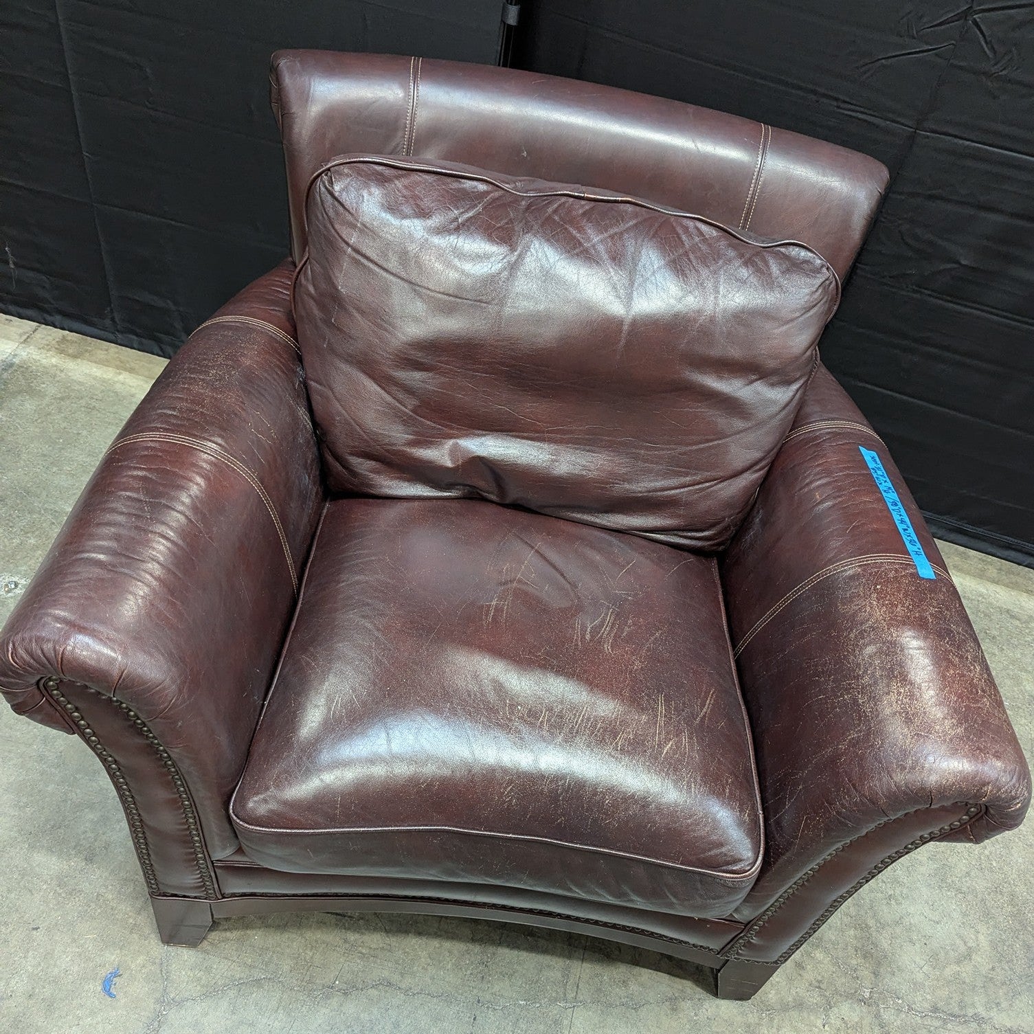 Classic Brown Leather Armchair with Nailhead Trim