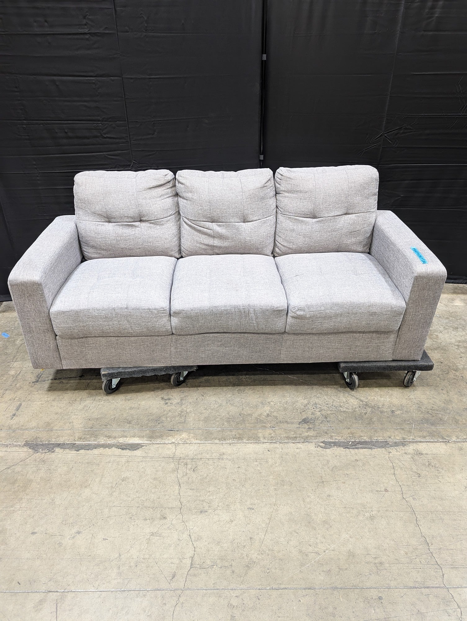 Contemporary Light Grey Fabric Three-Seater Sofa